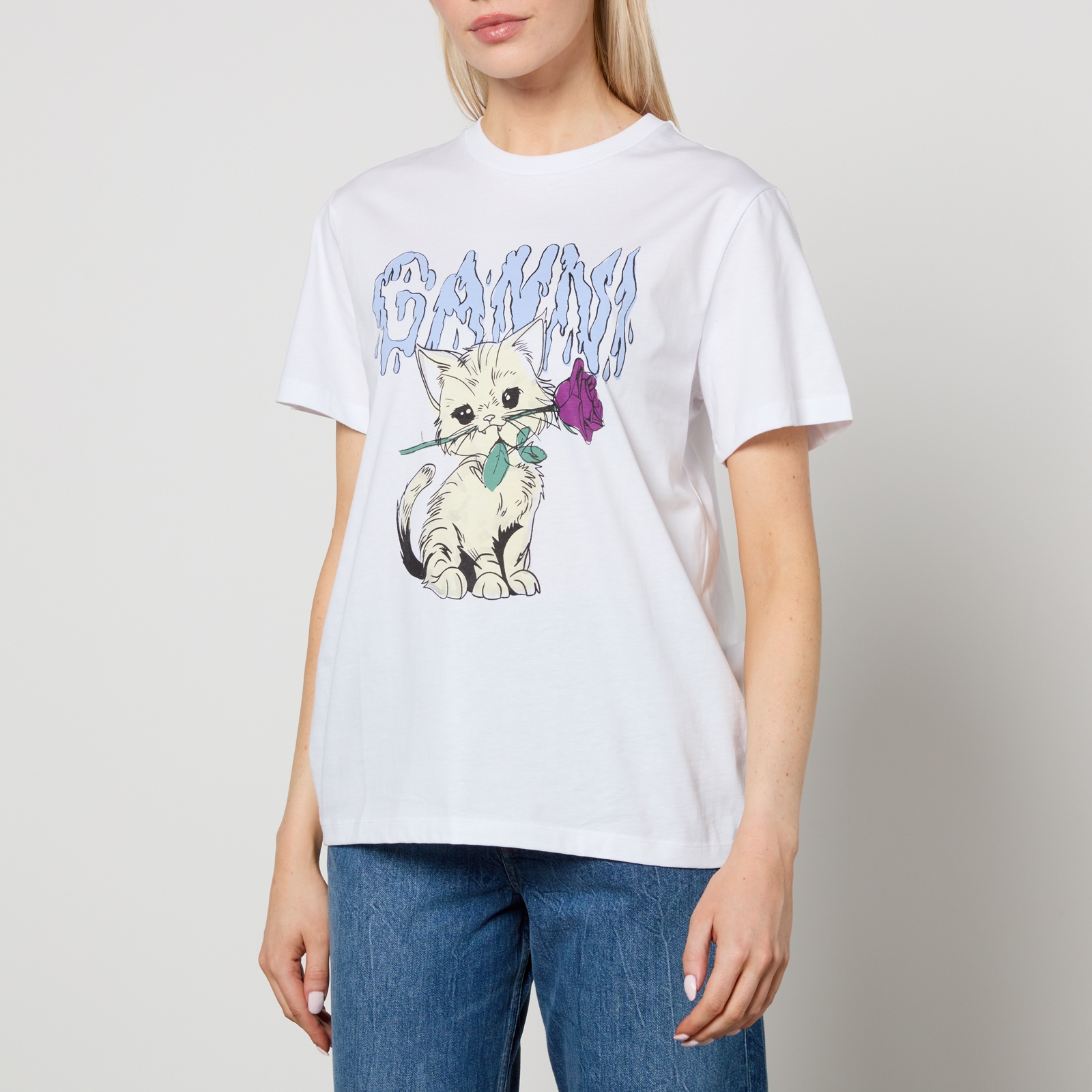Ganni Basic Rose Cat Organic Cotton-Jersey T-Shirt - M