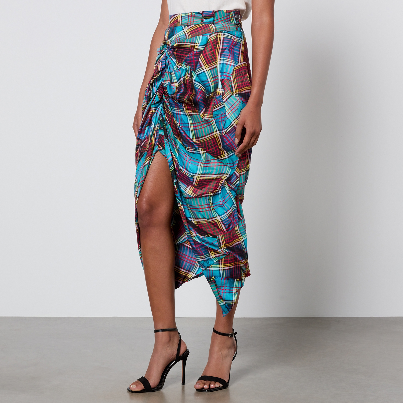 Vivienne Westwood Tartan Side Panther Matte-Satin Skirt - IT 44/UK 12