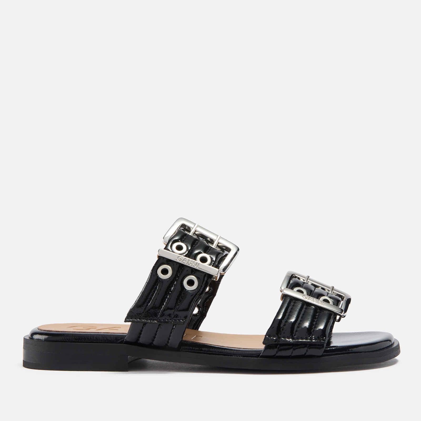 Ganni Women's Chunky Buckle Two Strap Leather Sandals - Black - UK 8