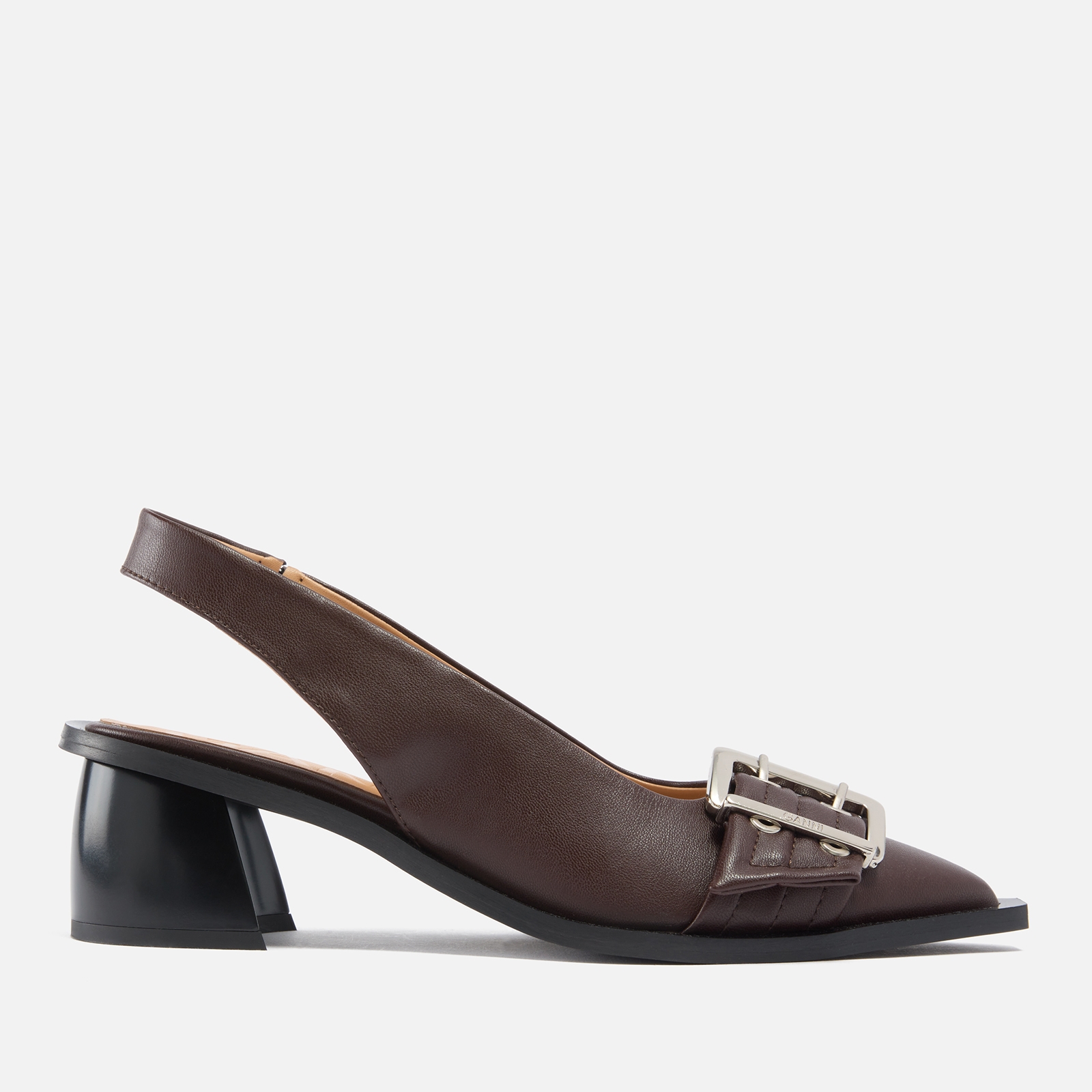 Ganni Women’s Chunky Buckle Faux Leather Slingback Heels - UK 4