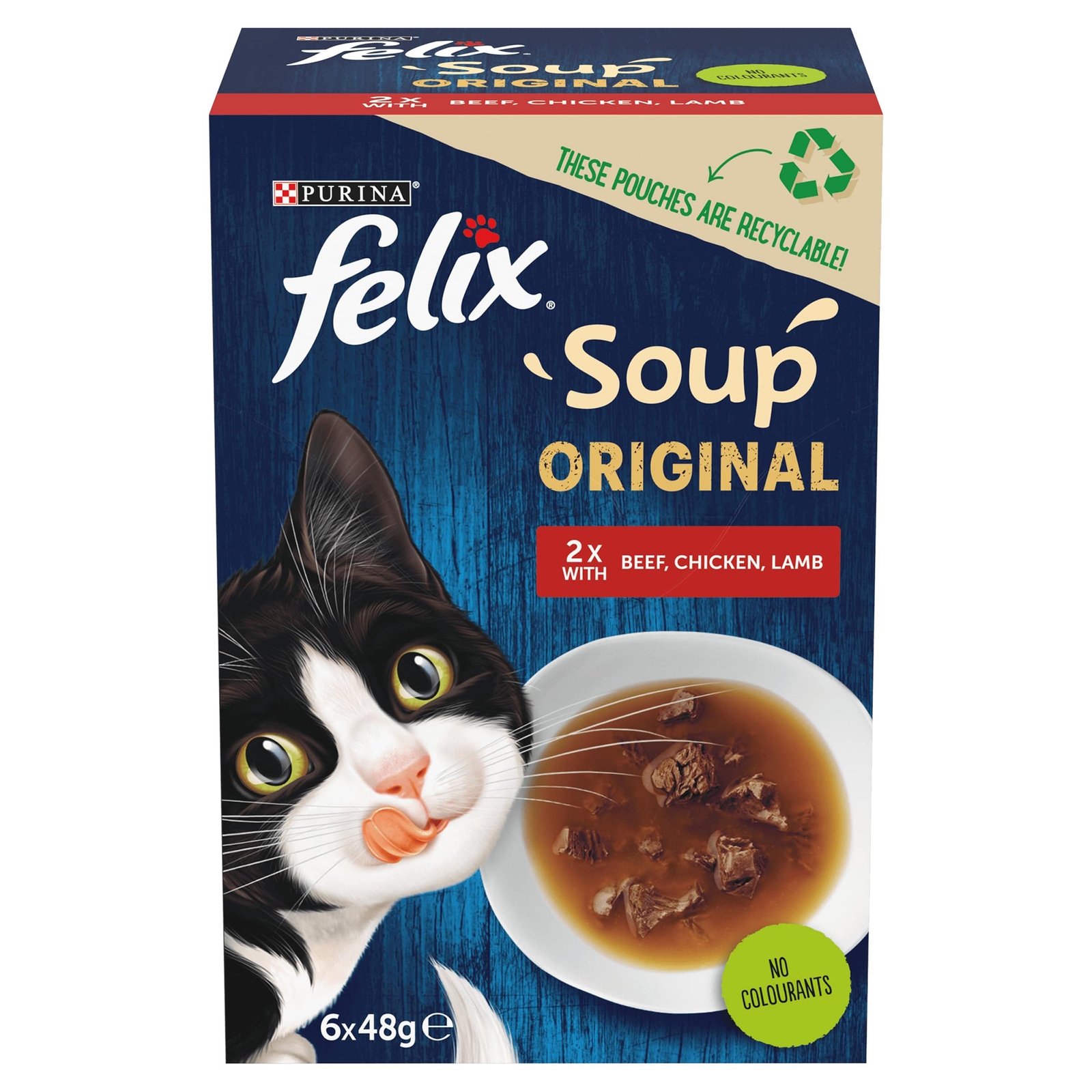 Image of Felix Soup Farm Selection with Chicken, Beef & Lamb Adult Wet Cat Food 6x48g