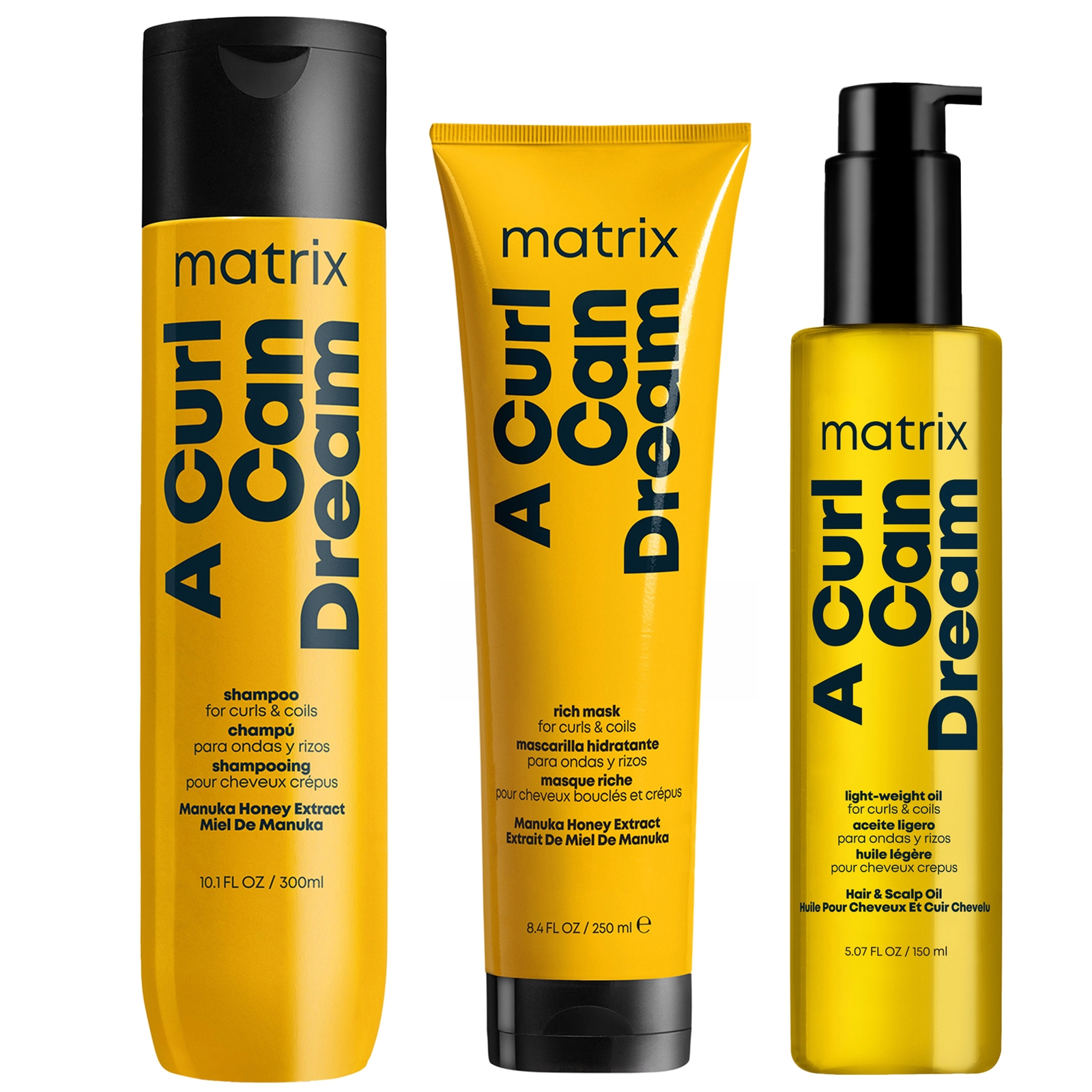 Matrix A Curl Can Dream Cleansing Shampoo 300ml, Hair Mask 250ml And Moisturising Hair Oil 150ml Bundle For