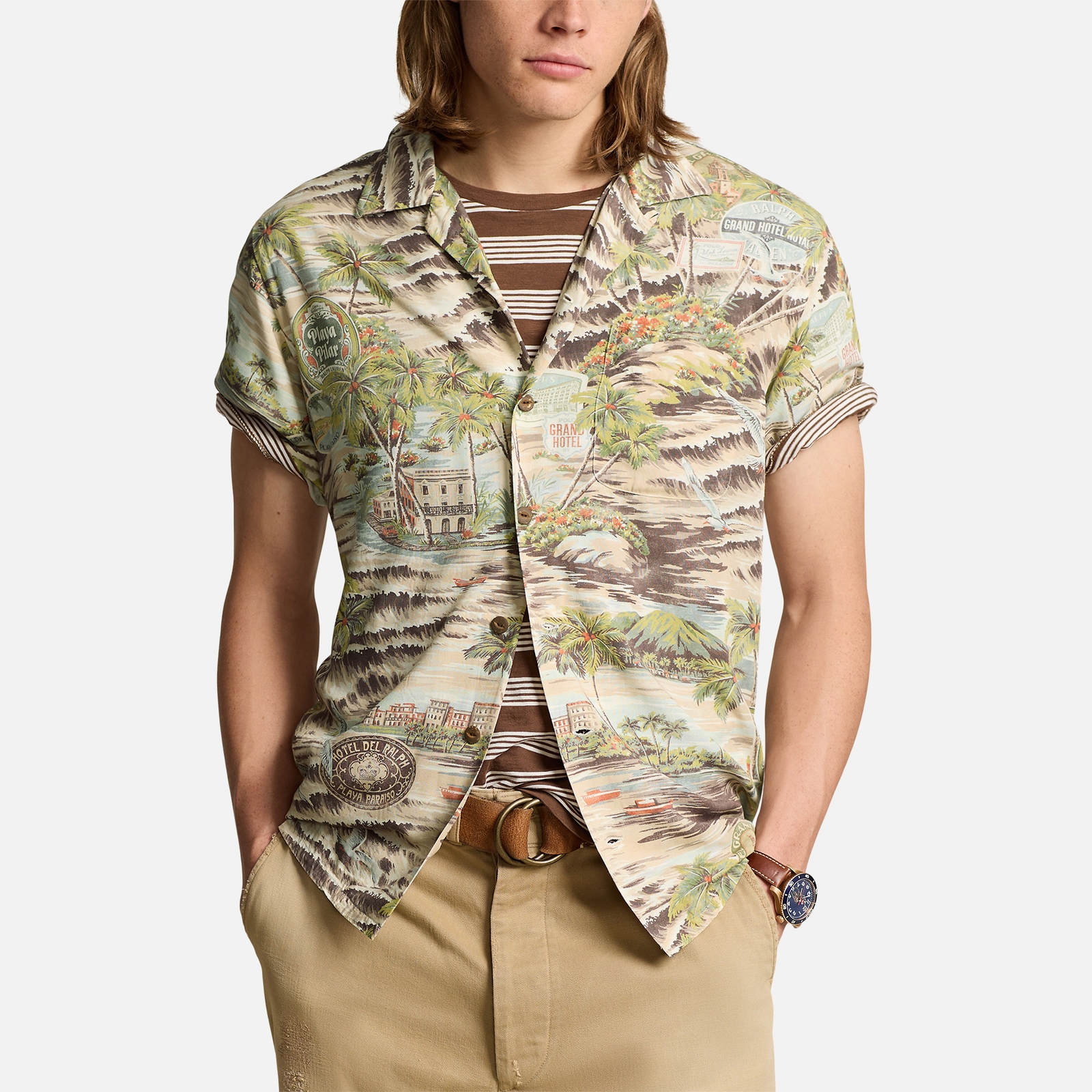 Polo Ralph Lauren Printed Rayon Relaxed-Fit Shirt - M