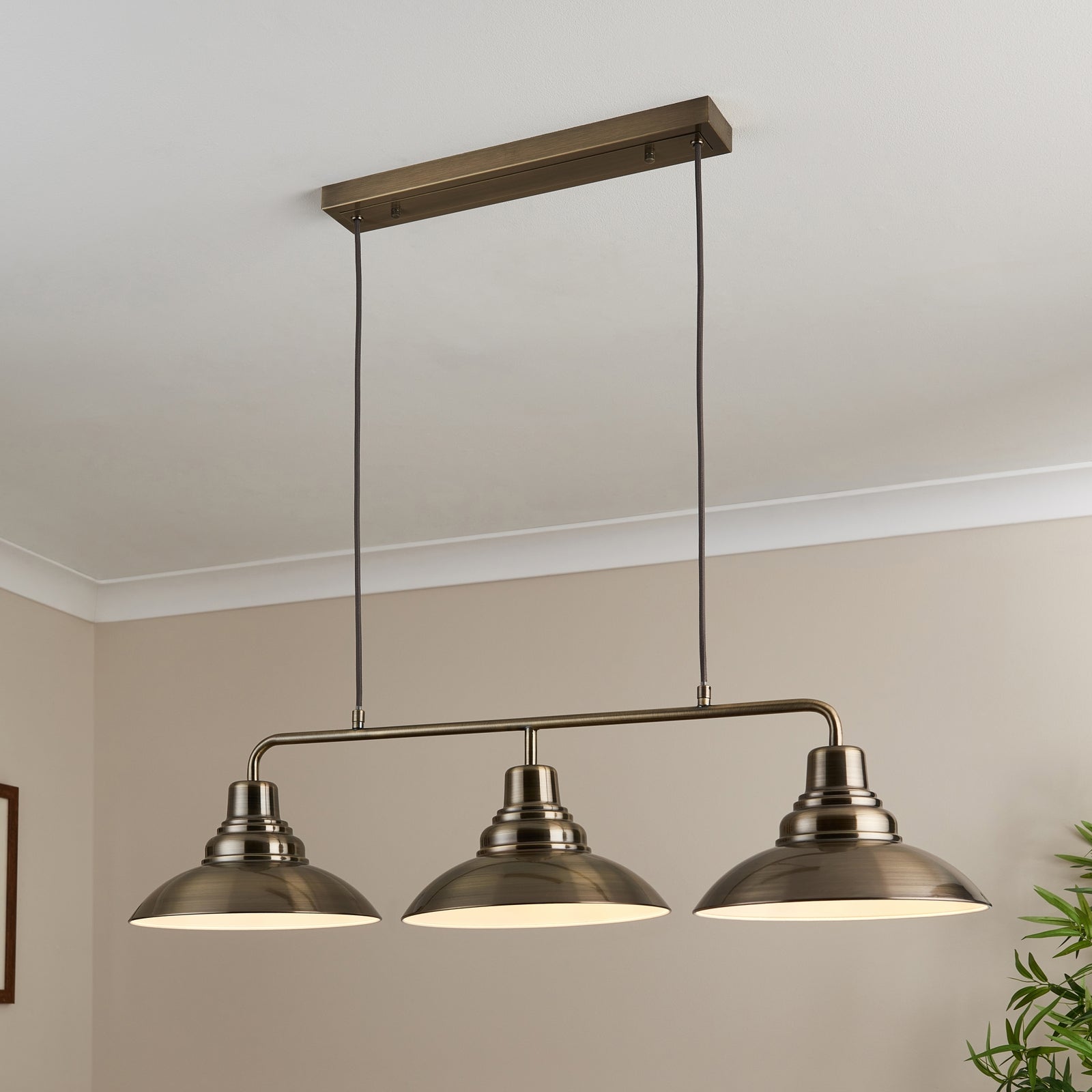Whitstable 3 Light Diner Pendant - Antique Brass thumbnail