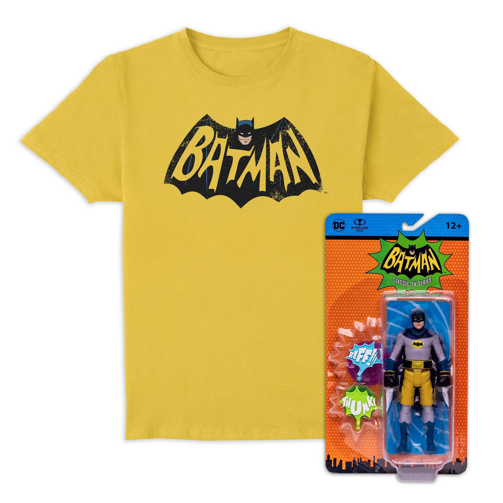 Batman 66 T-Shirt and McFarlane Action Figure Bundle - L