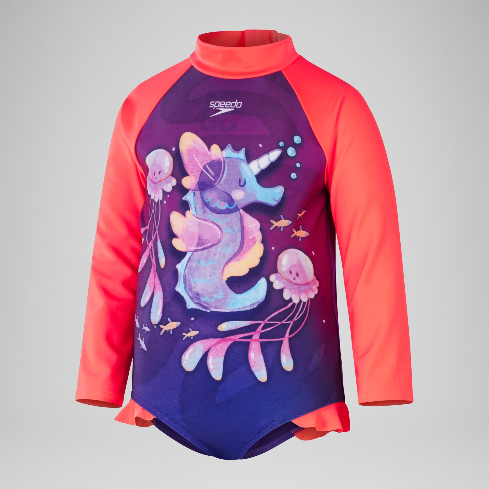 Girls' Digital Long Sleeve Frill Swimsuit Purple/Pink