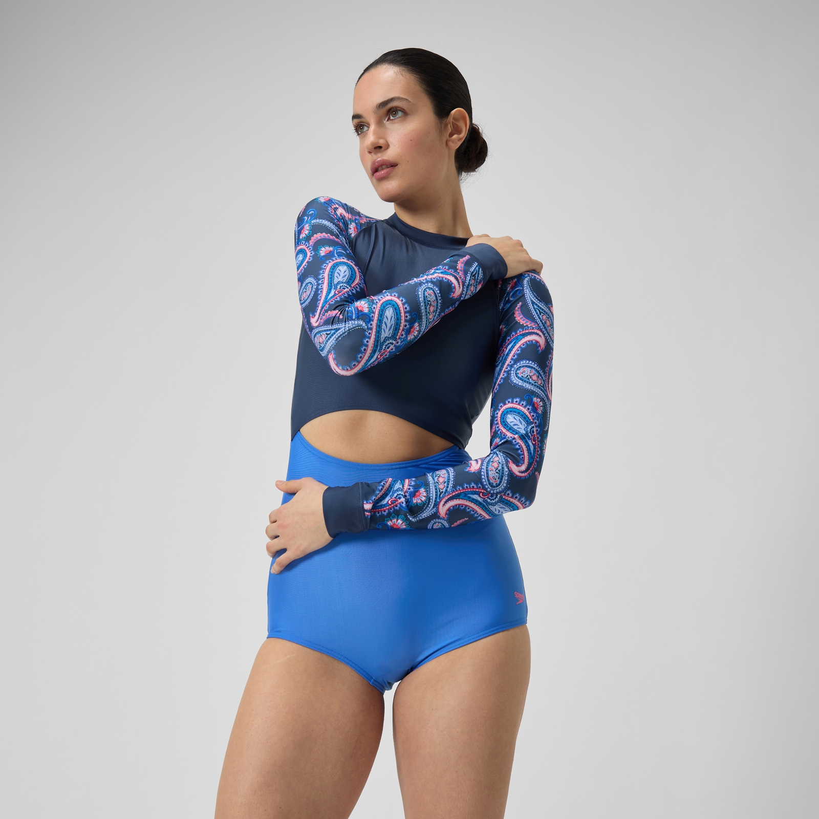 Women's Long Sleeve Extra Low Leg Swimsuit Navy/Blue