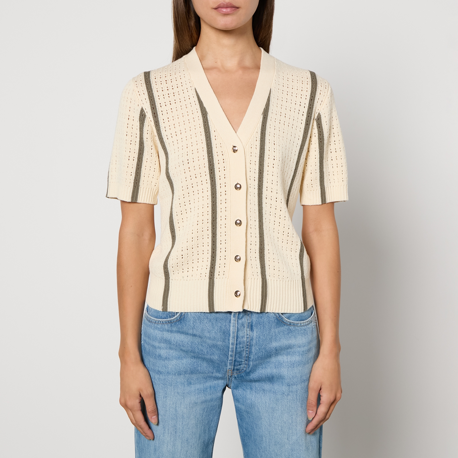 Anine Bing Camryn Cotton-Blend Pointelle-Knit Cardigan - XS