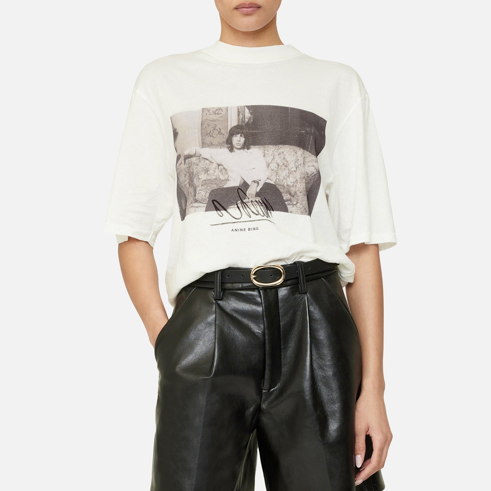 Anine Bing White Avi Mick Jagger Graphic Cotton-Jersey T-Shirt - Women's Large
