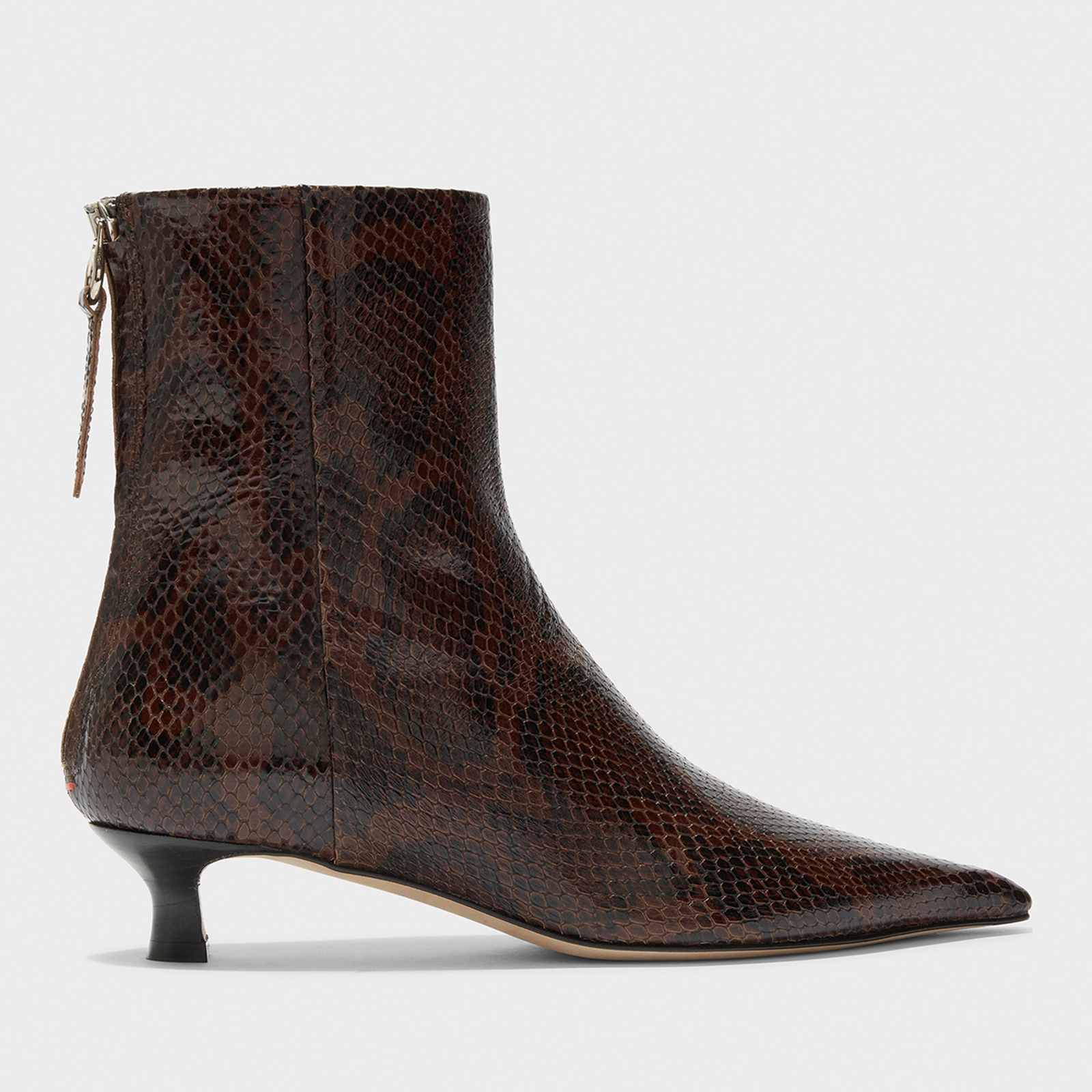 Aeyde Women's Zoe Snake Print Leather Kitten Heeled Boots - UK 4