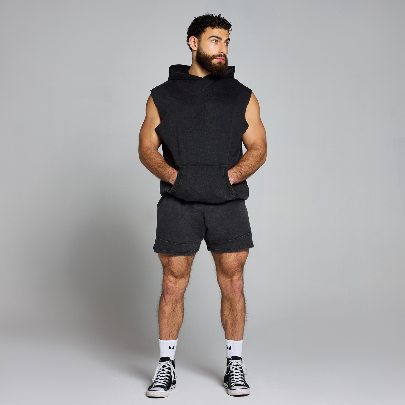 Thumbnail - MP Herren Origin Washed Ärmelloser Kapuzenpulli mit Grafik – Verwaschenes Schwarz - M