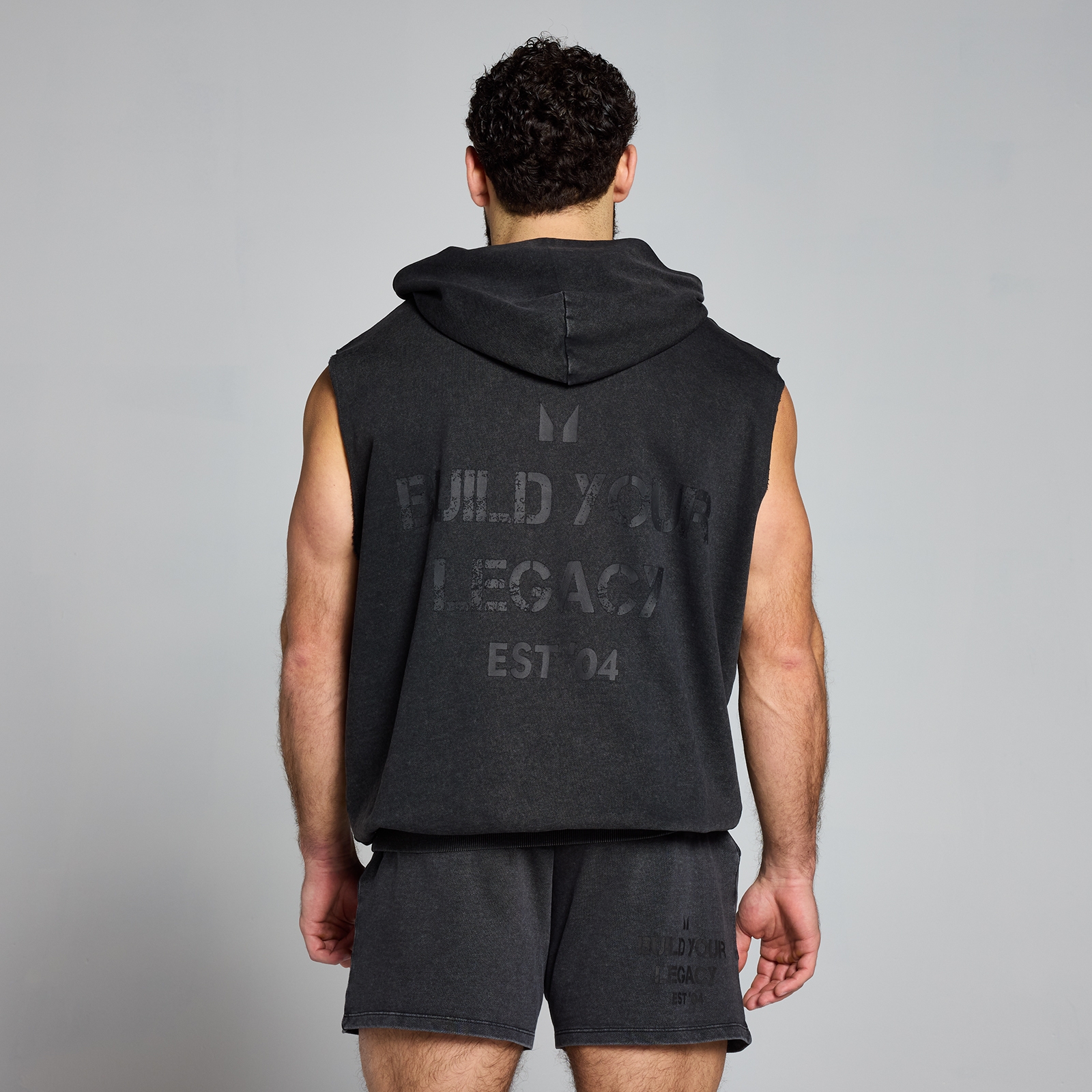 MP Herren Origin Washed Ärmelloser Kapuzenpulli mit Grafik – Verwaschenes Schwarz - XS