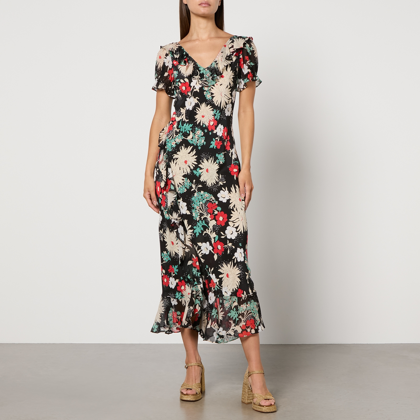 RIXO Clementina Floral-Print Silk-Chiffon Midi Dress - UK 6