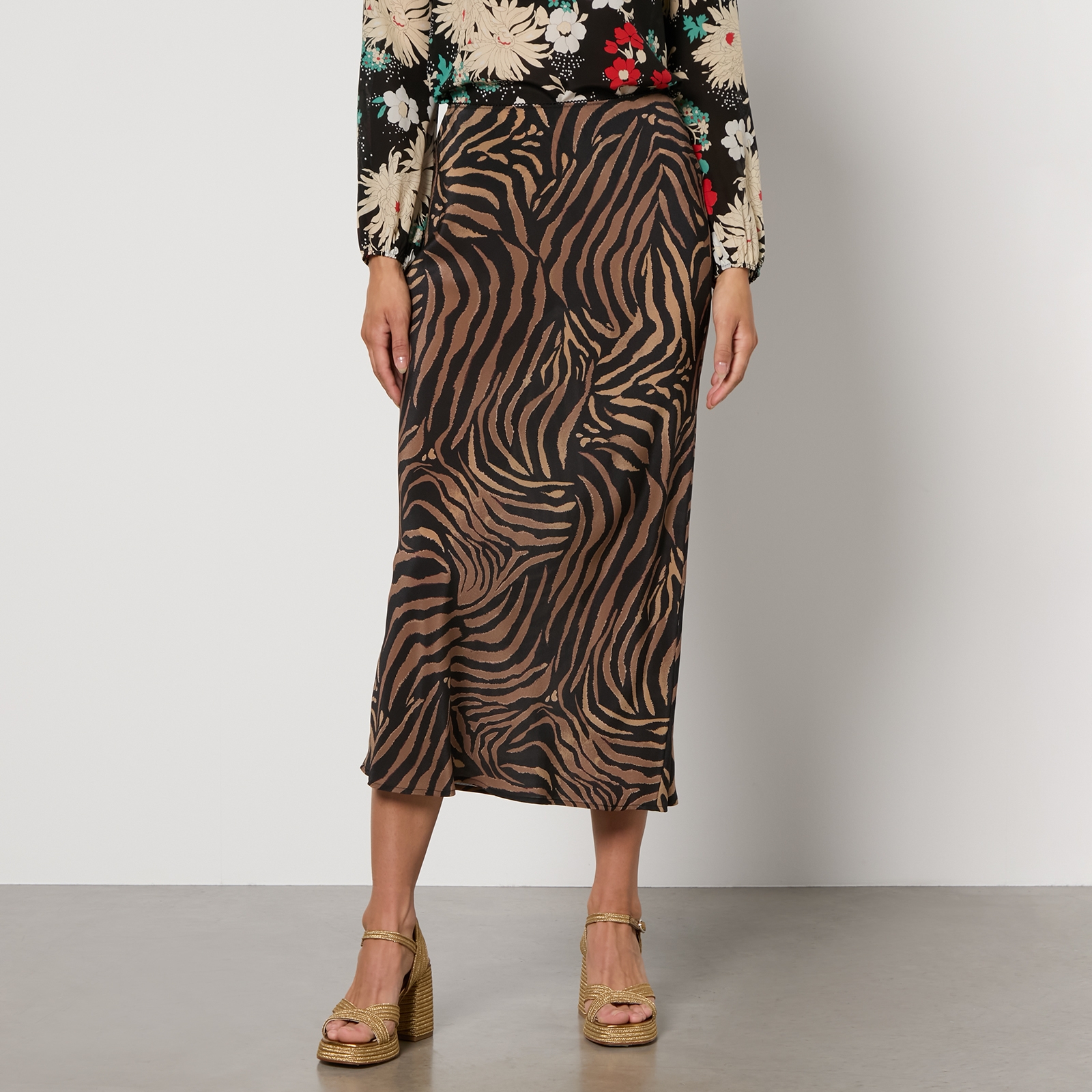 RIXO Ardith Tiger-Print Silk Skirt - UK 8