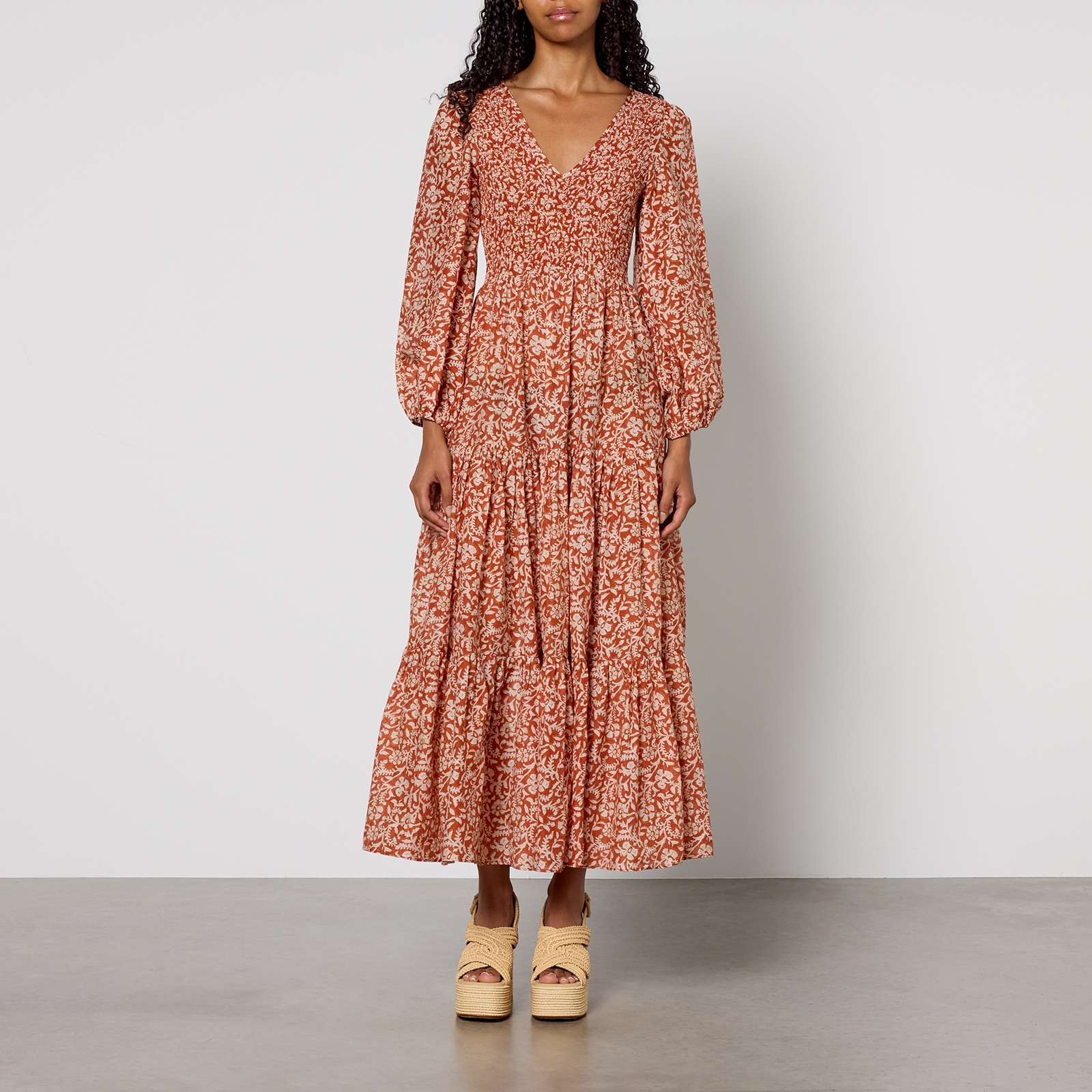 RIXO Brooke Smocked Cotton Dress - UK 6