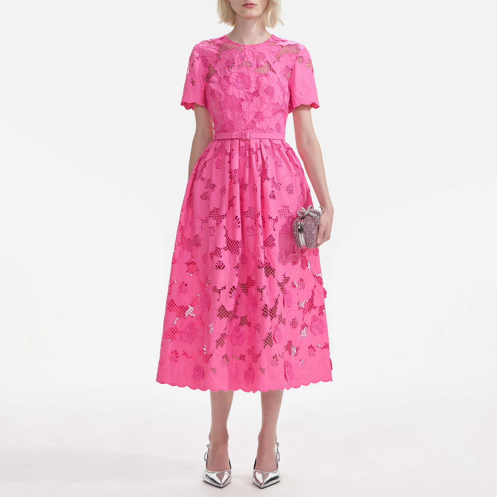 Self-Portrait Cotton-Blend Lace Midi Dress - UK 6