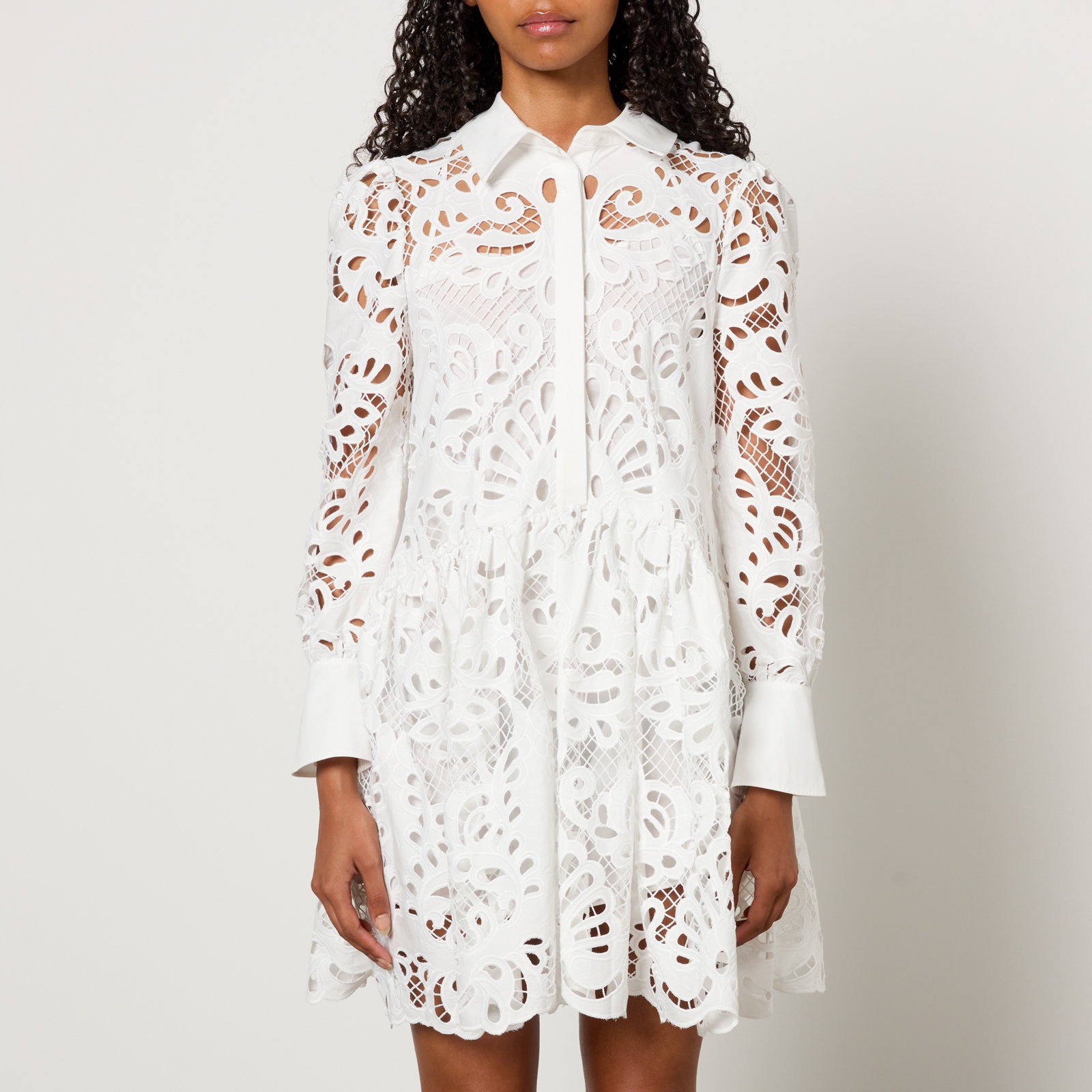 Self-Portrait Cotton Guipure Mini Shirt Dress - UK 6