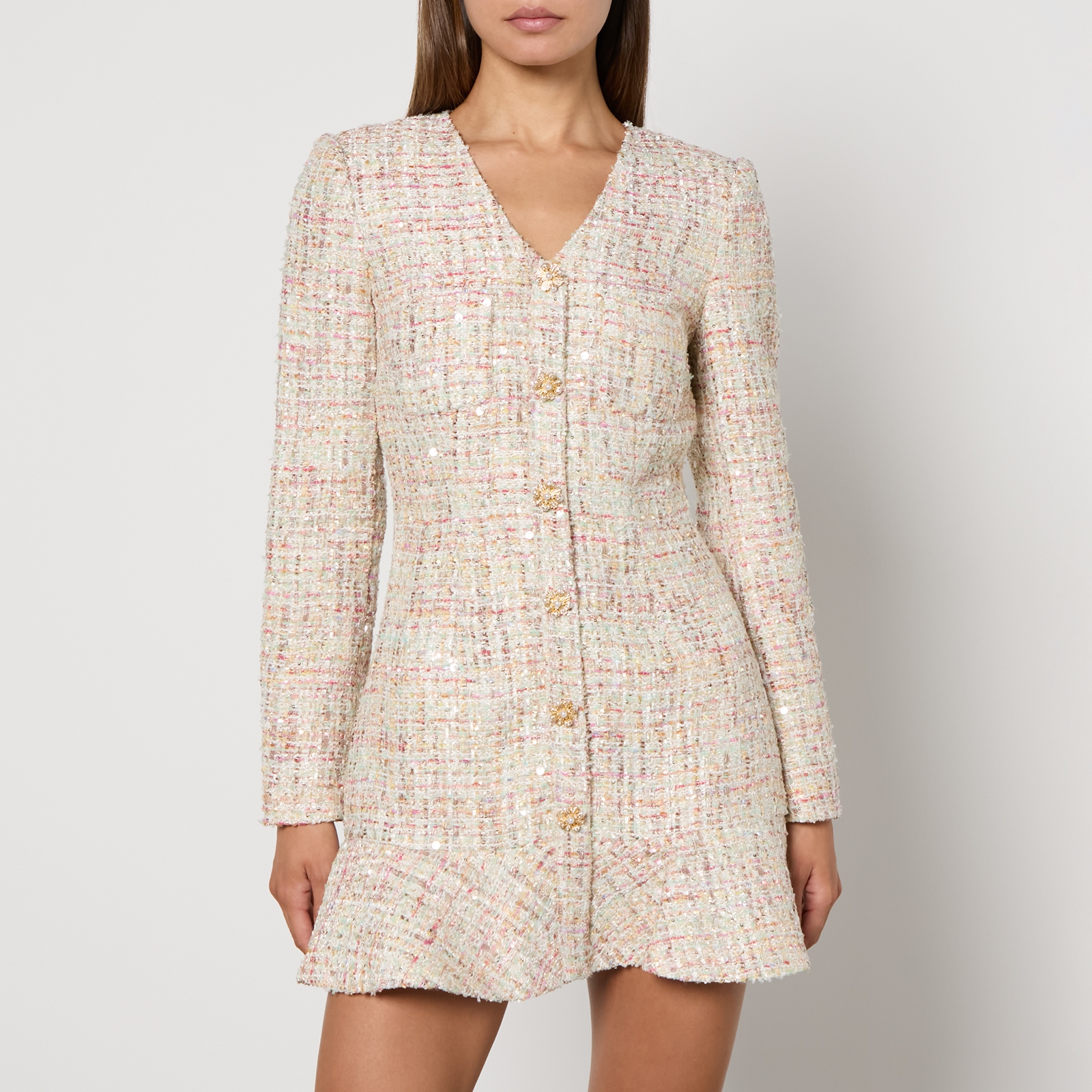 Self-Portrait Bouclé V-Neck Mini Dress - UK 14