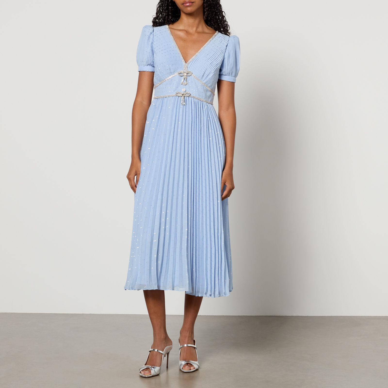 Self-Portrait Fil-Coupe Pleated Chiffon Midi Dress - UK 6
