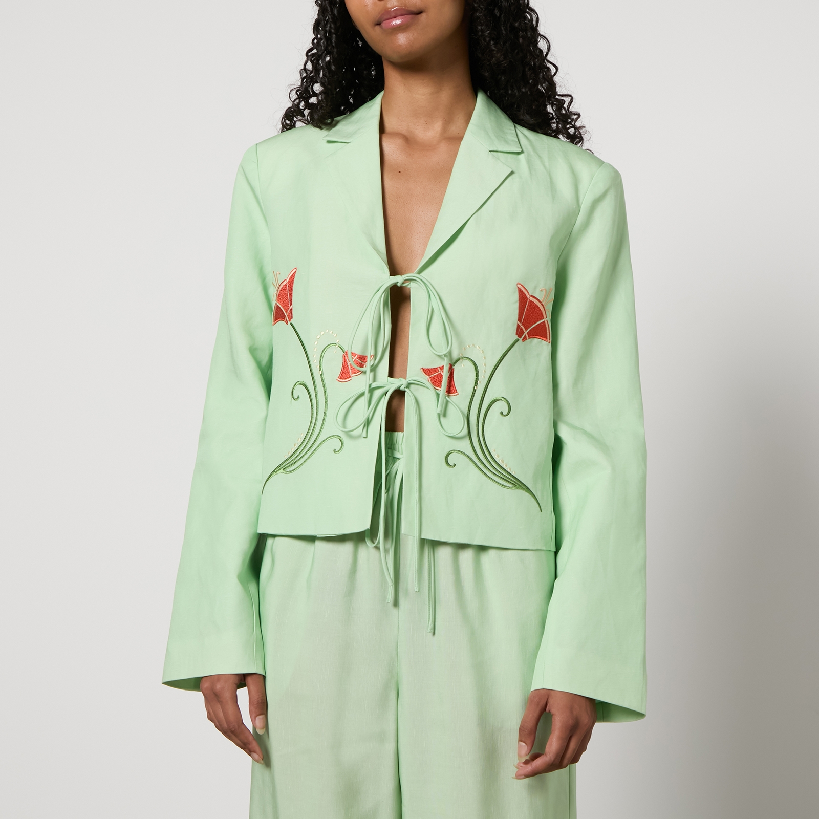 Kitri Cressida Floral-Embroidered Lyocell-Blend Blazer