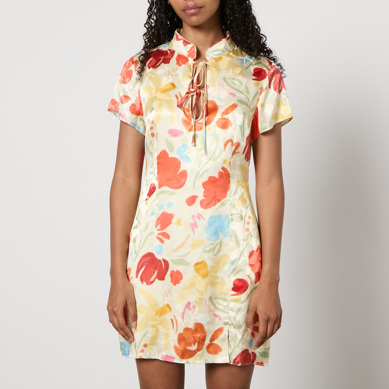 Kitri Gretchen Floral-Print Satin-Jacquard Mini Dress - UK 10