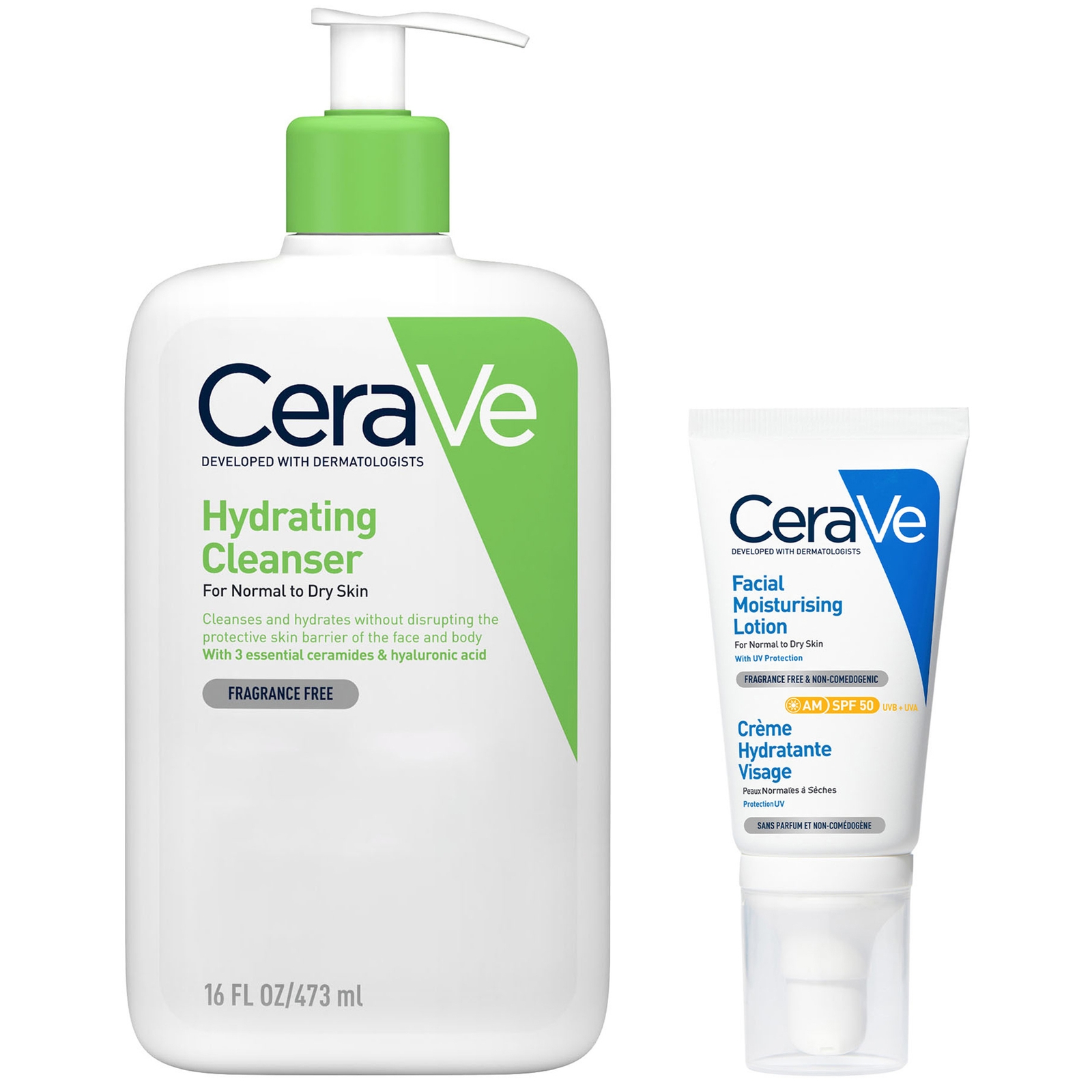 Cerave Cleanse And Protect Face Routine For Dry Skin, Hydrating Cleanser And Facial Moisturiser With Spf 50