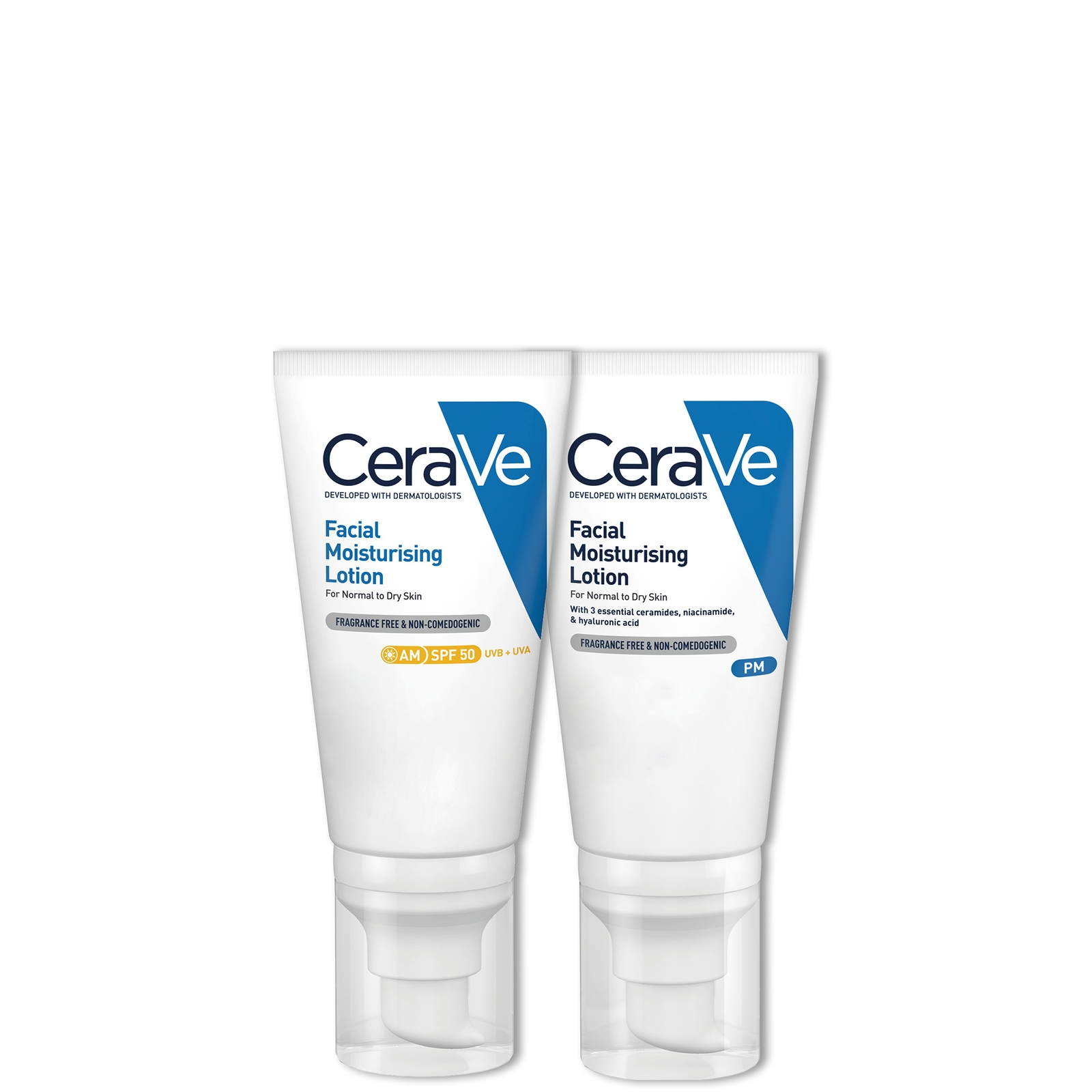 Cerave Day & Night Facial Moisturising Duo For Dry Skin With Spf 50 And Niacinamide