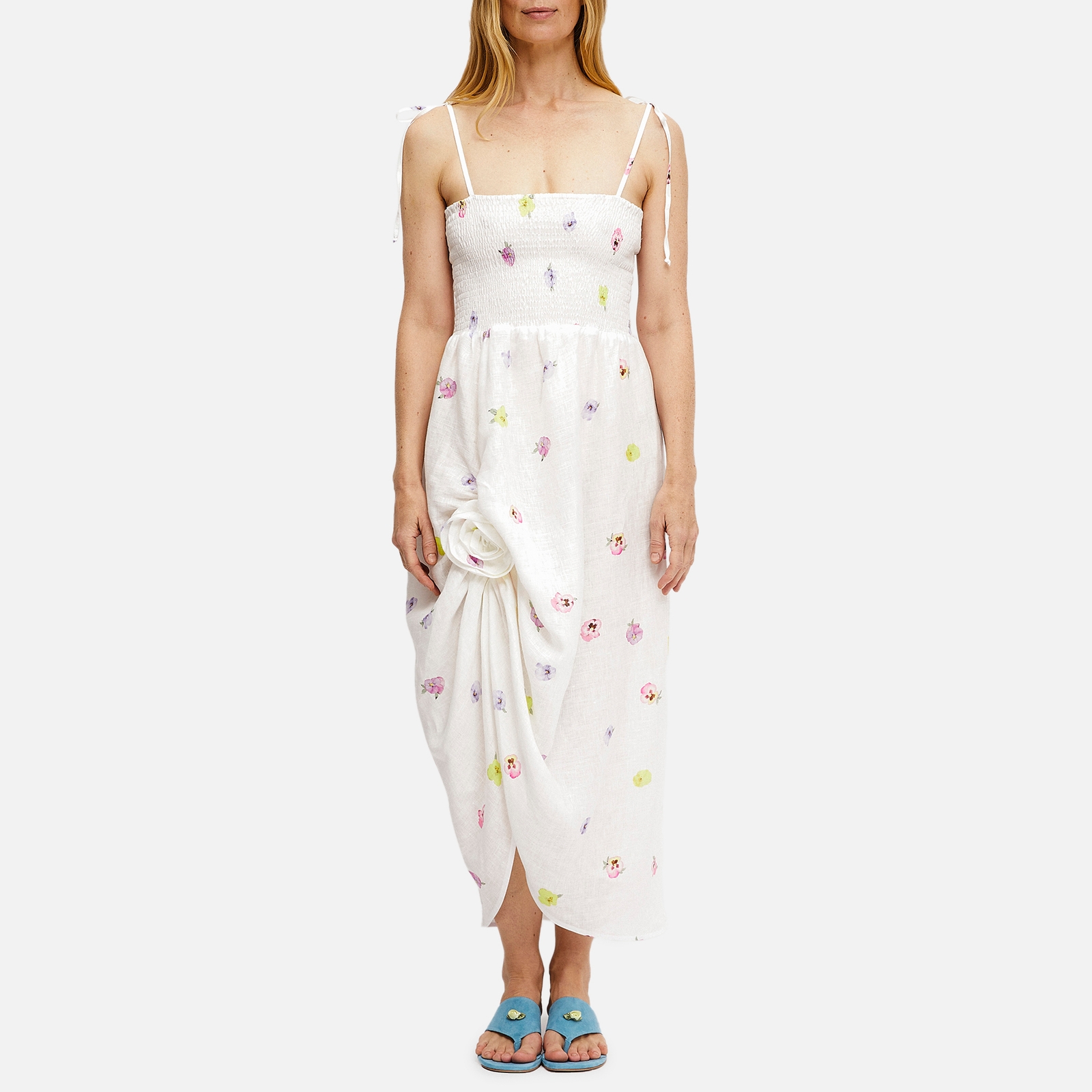 Sleeper Atlanta Linen Rosette Strap Dress - M