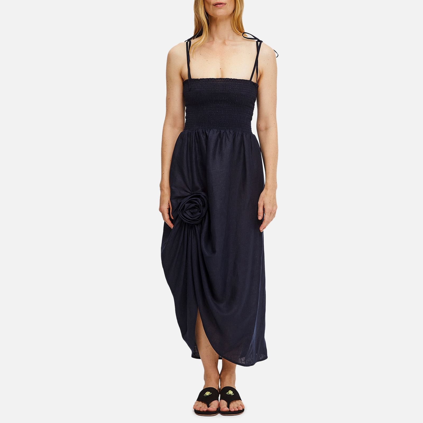 Sleeper Atlanta Linen Rosette Strap Dress - XS