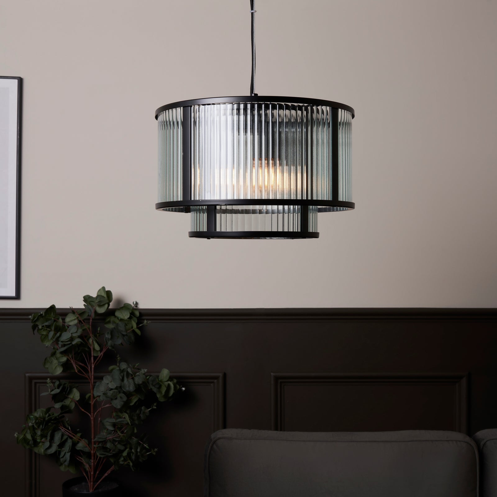 Homebase Edit - Finchley Pendant Light - Black Ribbed Glass thumbnail