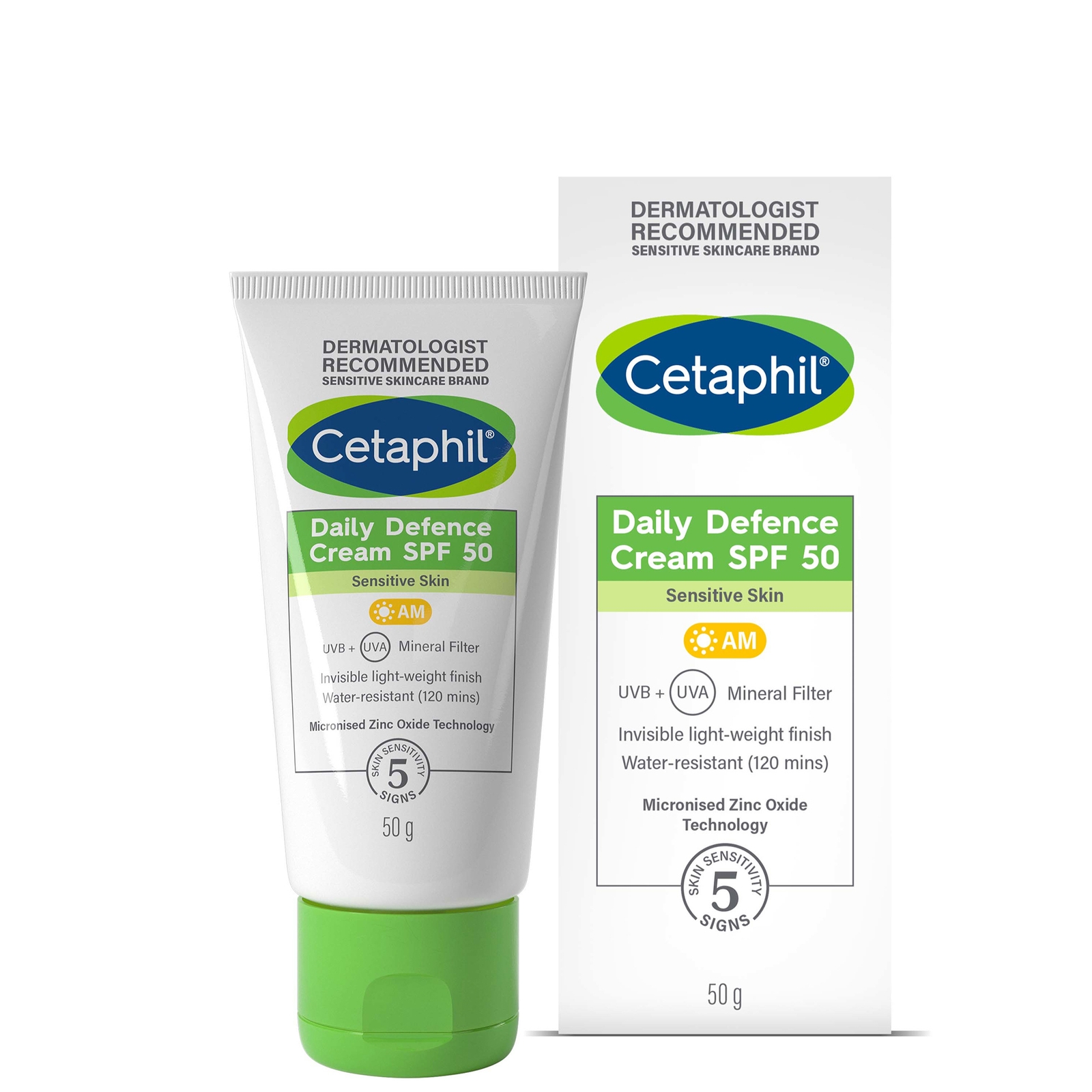 Shop Cetaphil Daily Defence Cream Spf50 With Uva/uvb Filters For Sensitive Skin 50g