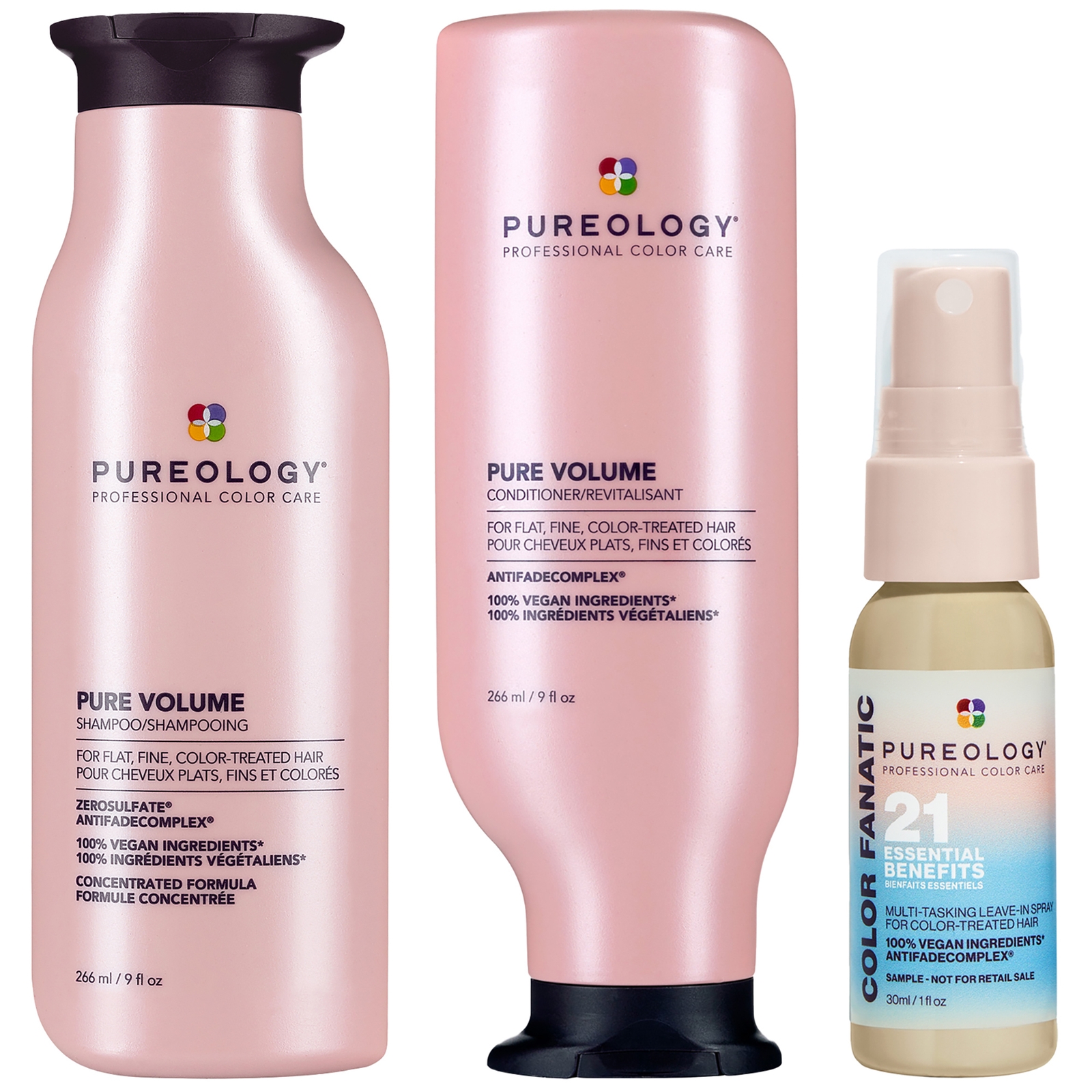 Pureology Pure Volume Shampoo And Conditioner With Color Fanatic Spray Bundle For Flat Fine Colour Treated Hai