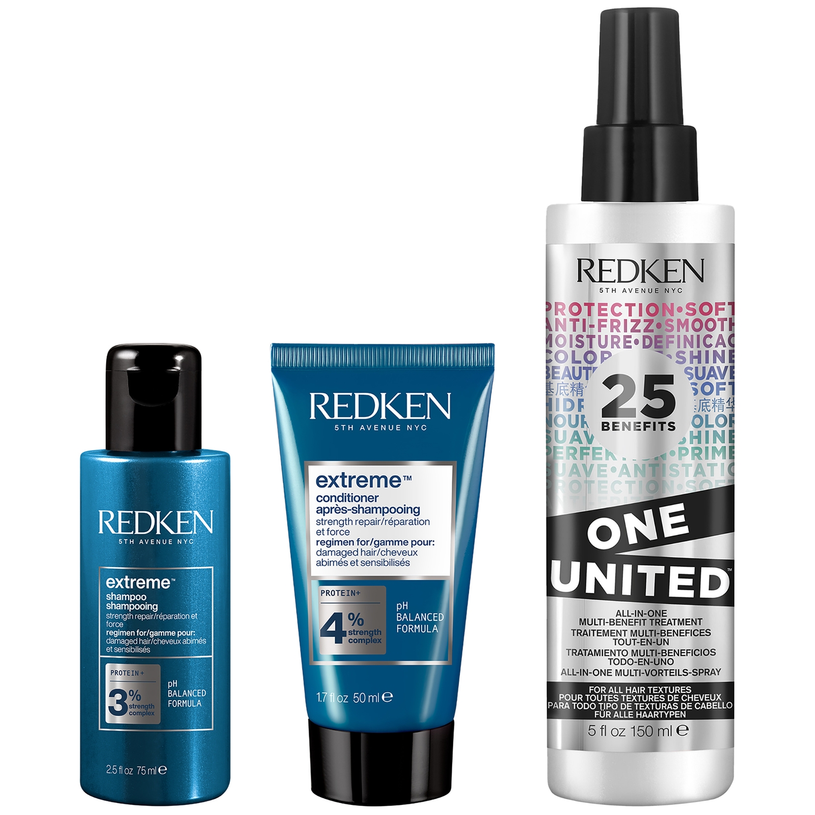 Redken Extreme Shampoo And Conditioner With One United Multi-benefit Spray Bundle For Damaged Hair