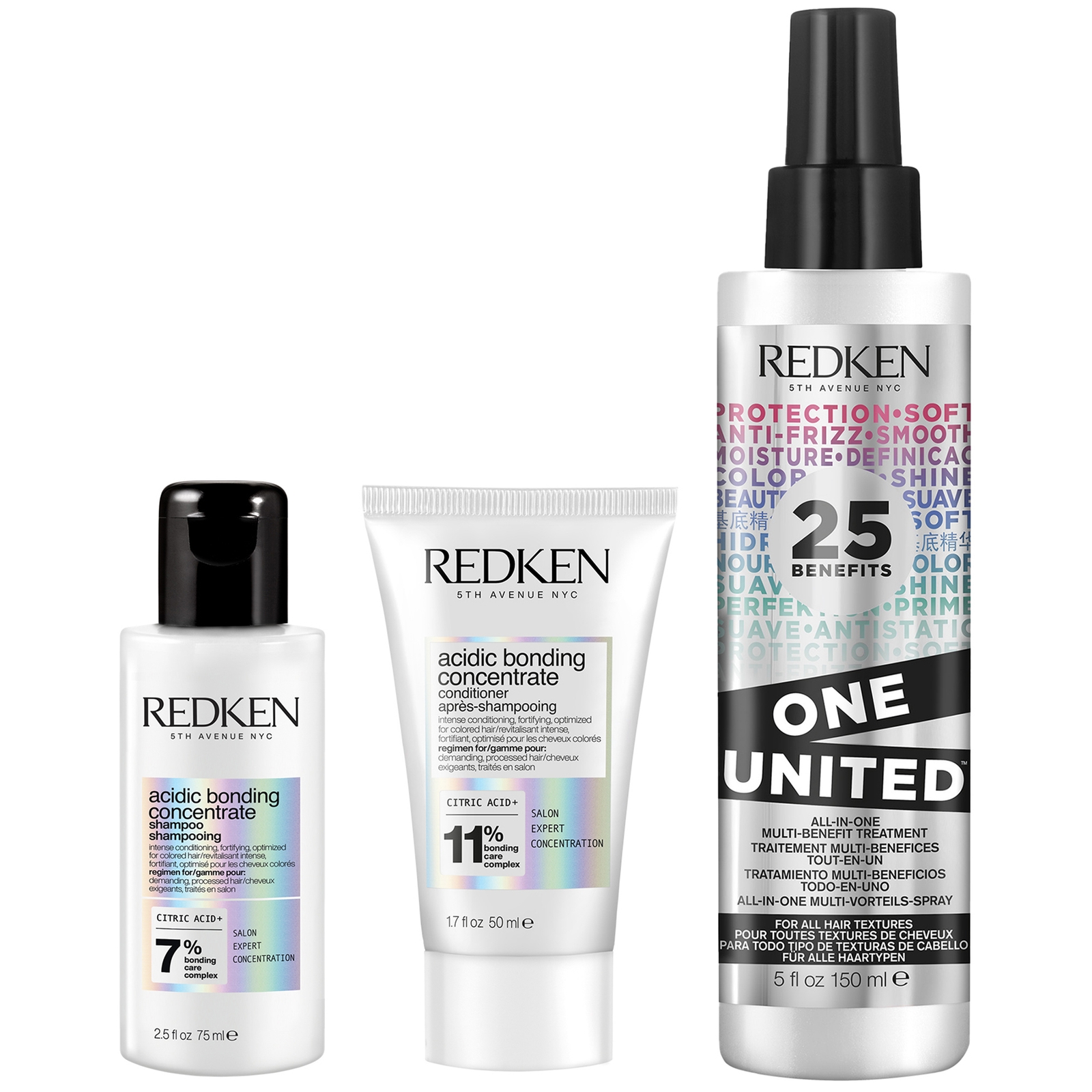 Redken Acidic Bonding Concentrate Shampoo And Conditioner With One United Spray Bundle For Healthy Looking 