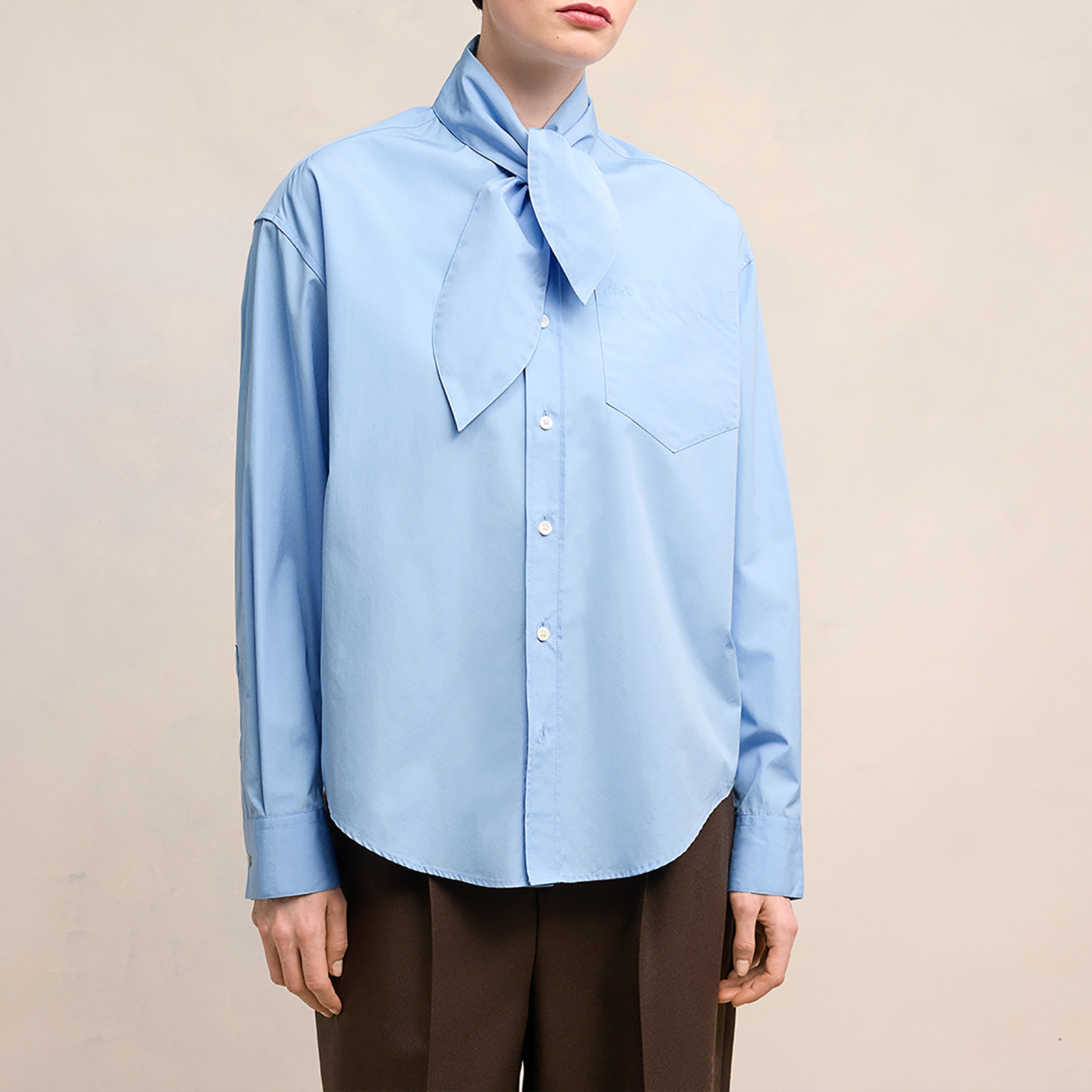 AMI Scarf Collar Cotton-Poplin Shirt - S