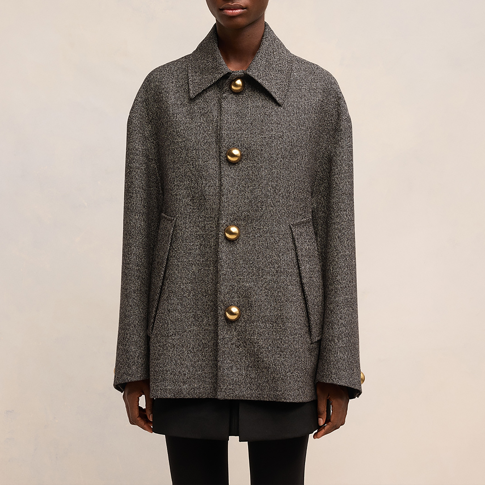 AMI Short Belted Wool-Blend Twill Coat – FR 38/UK 10