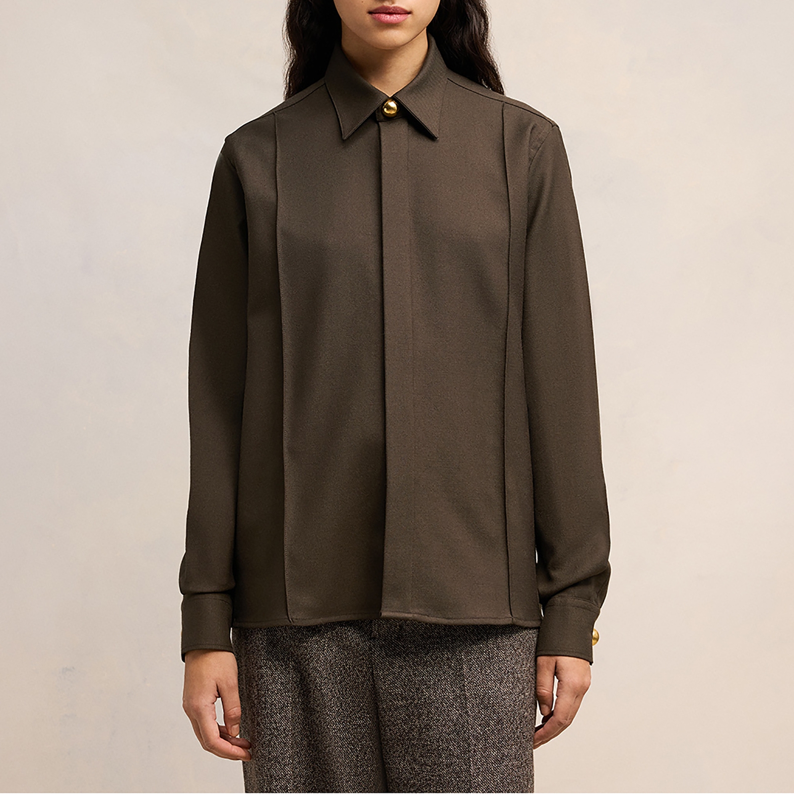 AMI Pintuck Wool Shirt - XS