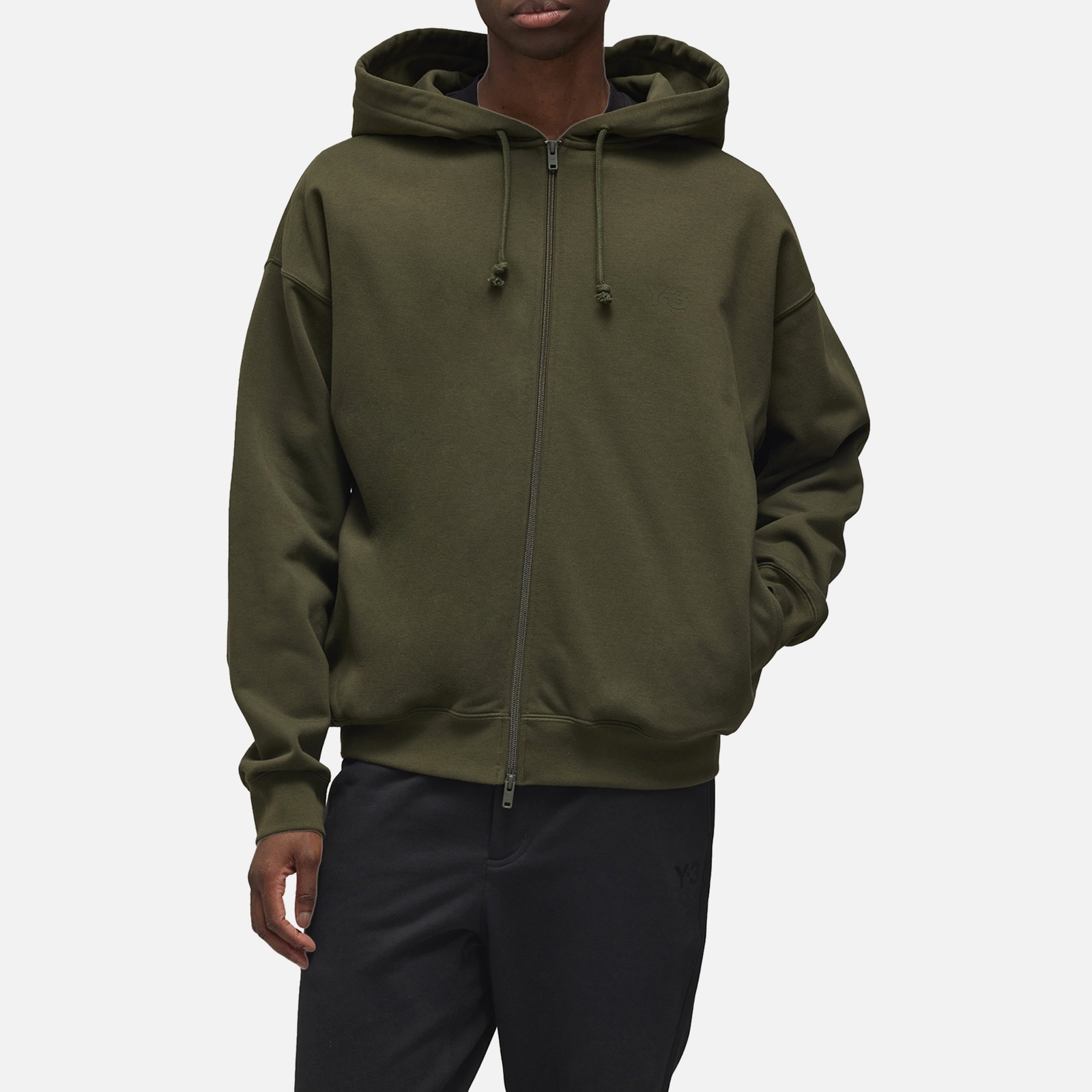 Y-3 Tonal Logo Cotton-Blend Terry Zipped Hoodie - S