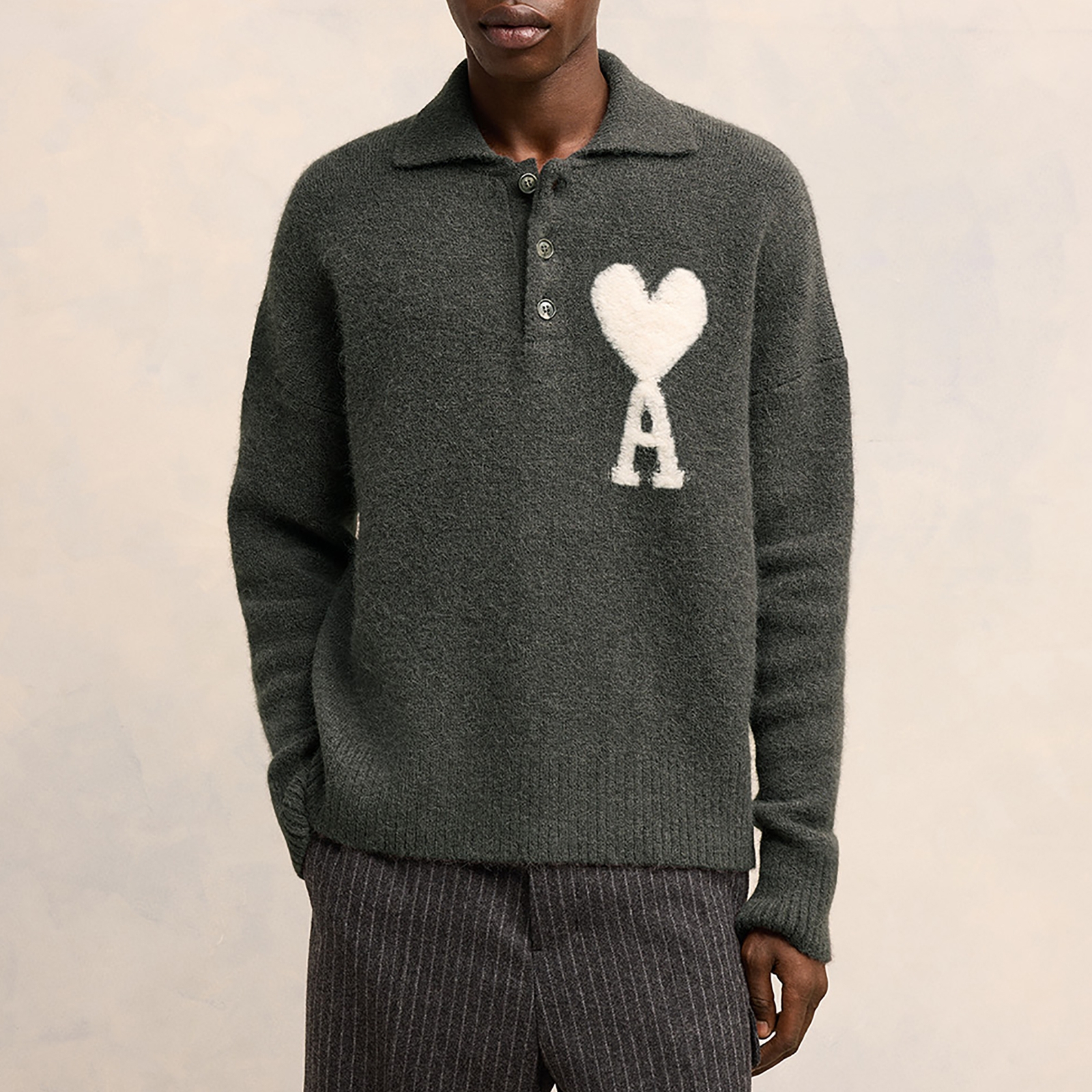 AMI Off White De Coeur Alpaca-Blend Polo Shirt - XXL