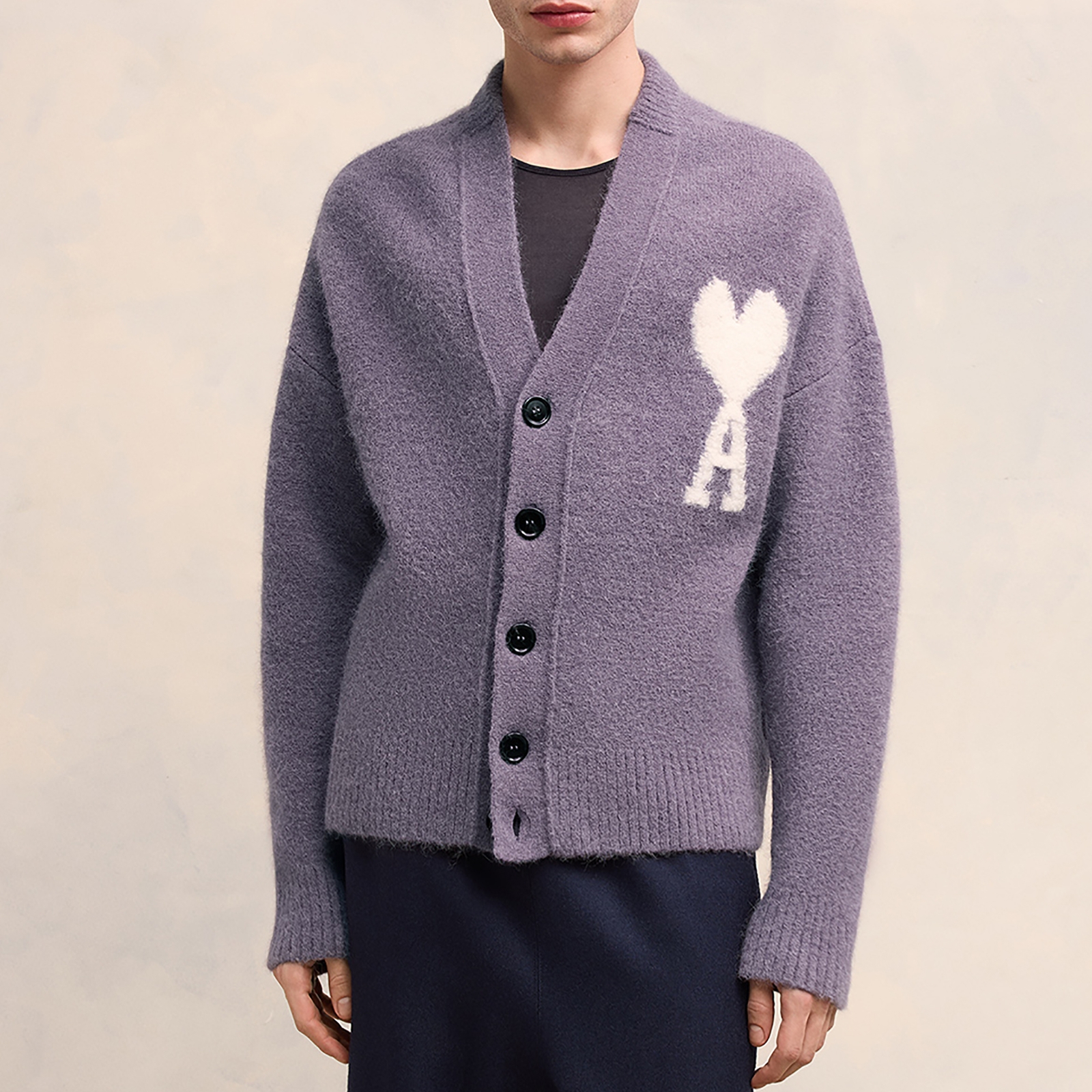 AMI Off White De Coeur Alpaca-Blend Cardigan - M