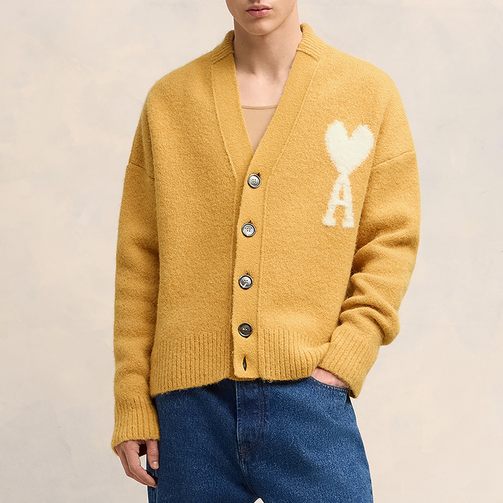 AMI Off White De Coeur Alpaca-Blend Cardigan - L