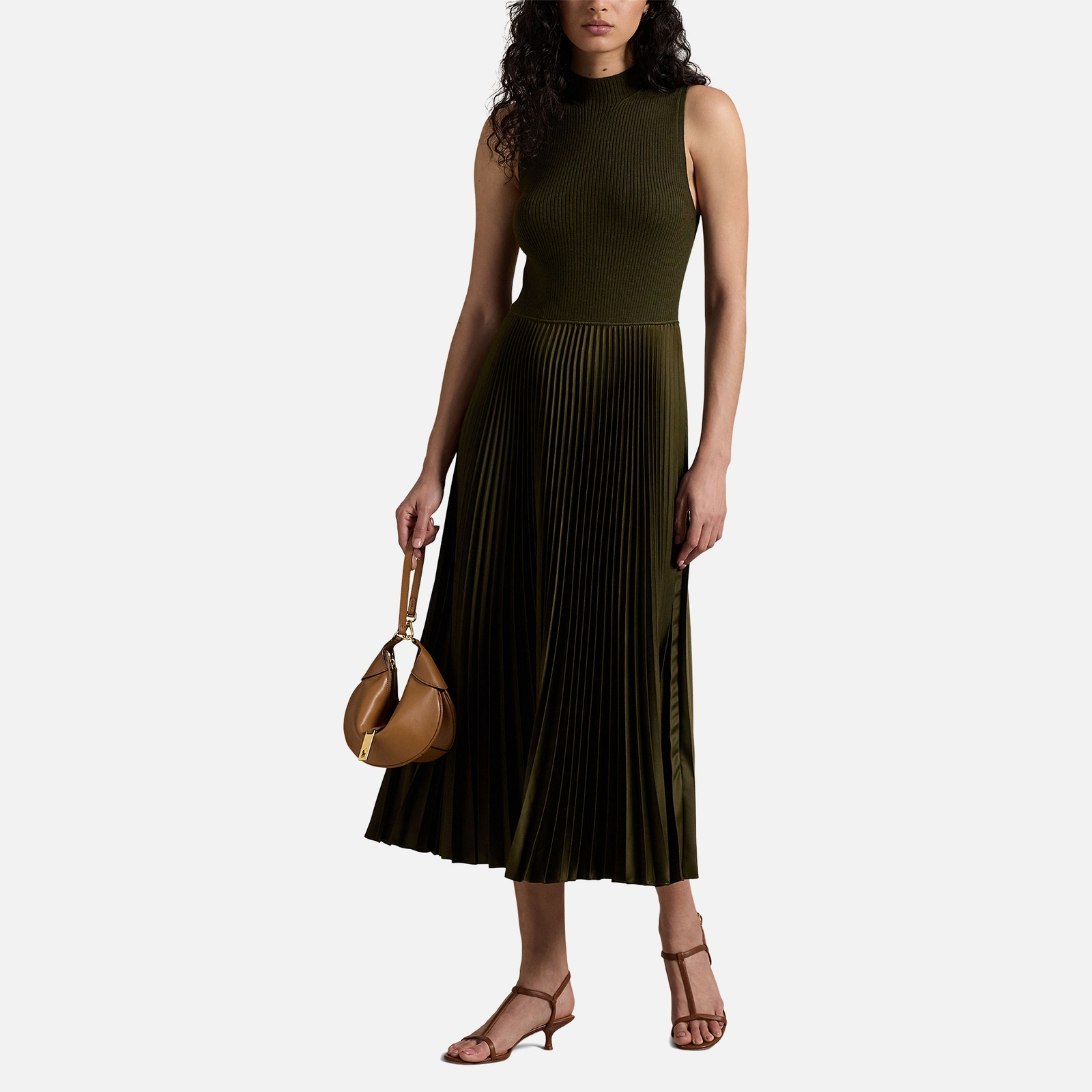 Polo Ralph Lauren Wynna Ribbed-Knit Plissé Dress - L