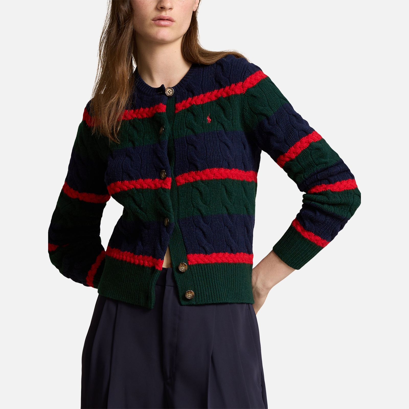 Polo Ralph Lauren Women's Stripe Long Sleeve Cardigan - Green Multi Stripe - Xs