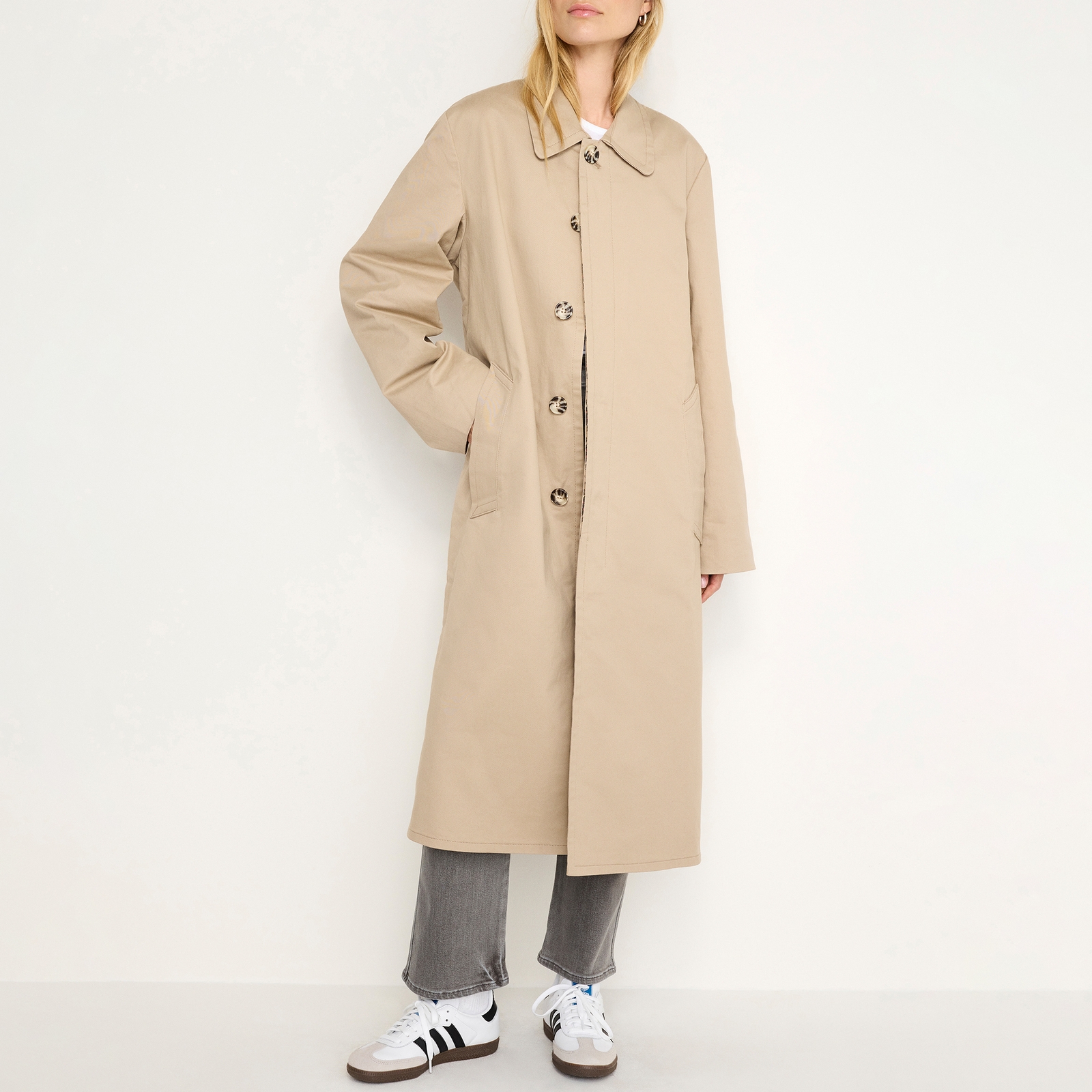 Good American Cotton-Blend Gabardine Mac Coat - S