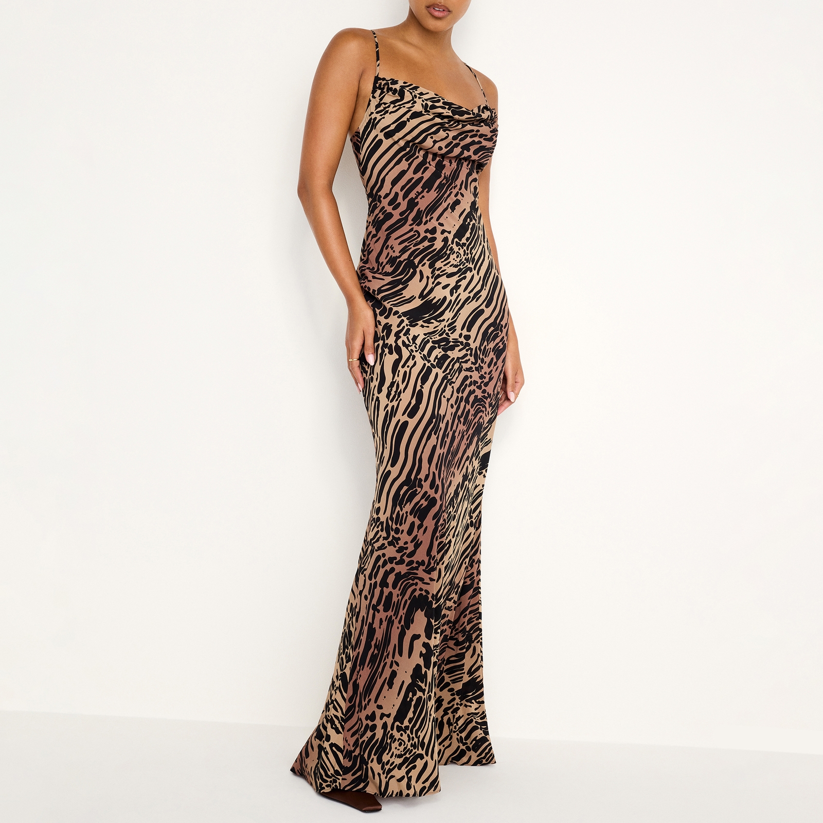 Good American Chiffon Bias Cowl Maxi Dress - M