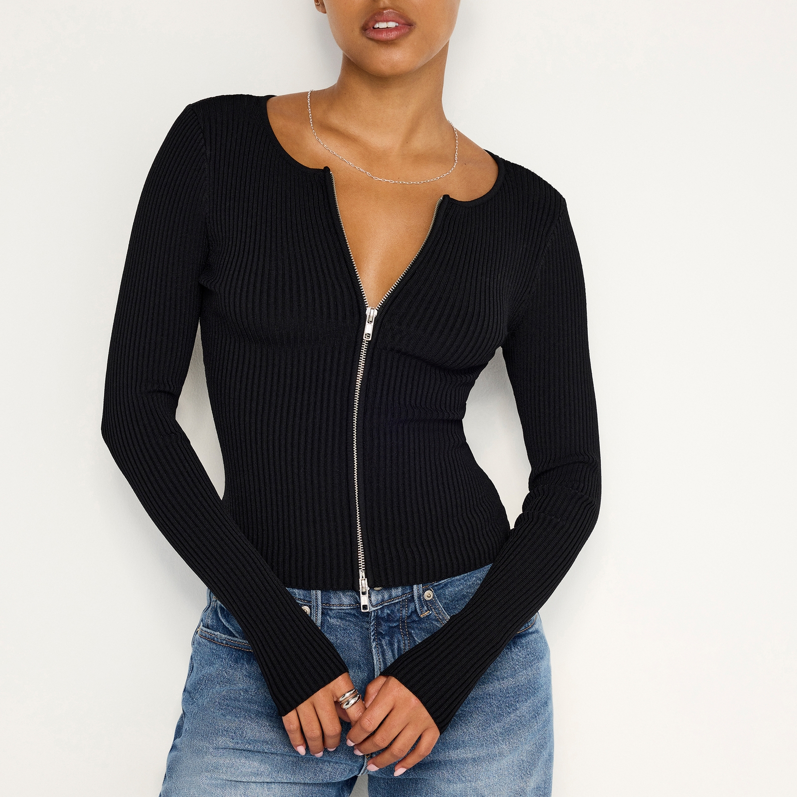 Good American Virgo Ribbed-Knit Top - XS