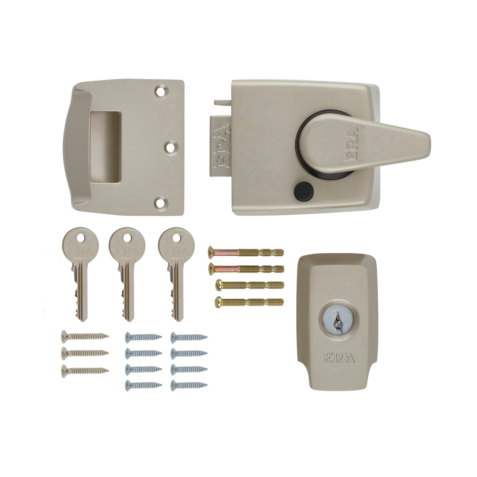 ERA BS 8621:2017 Keyless Egress High Security Nightlatch Door Lock 60mm Backset - Satin Nickel Case/Cylinder thumbnail