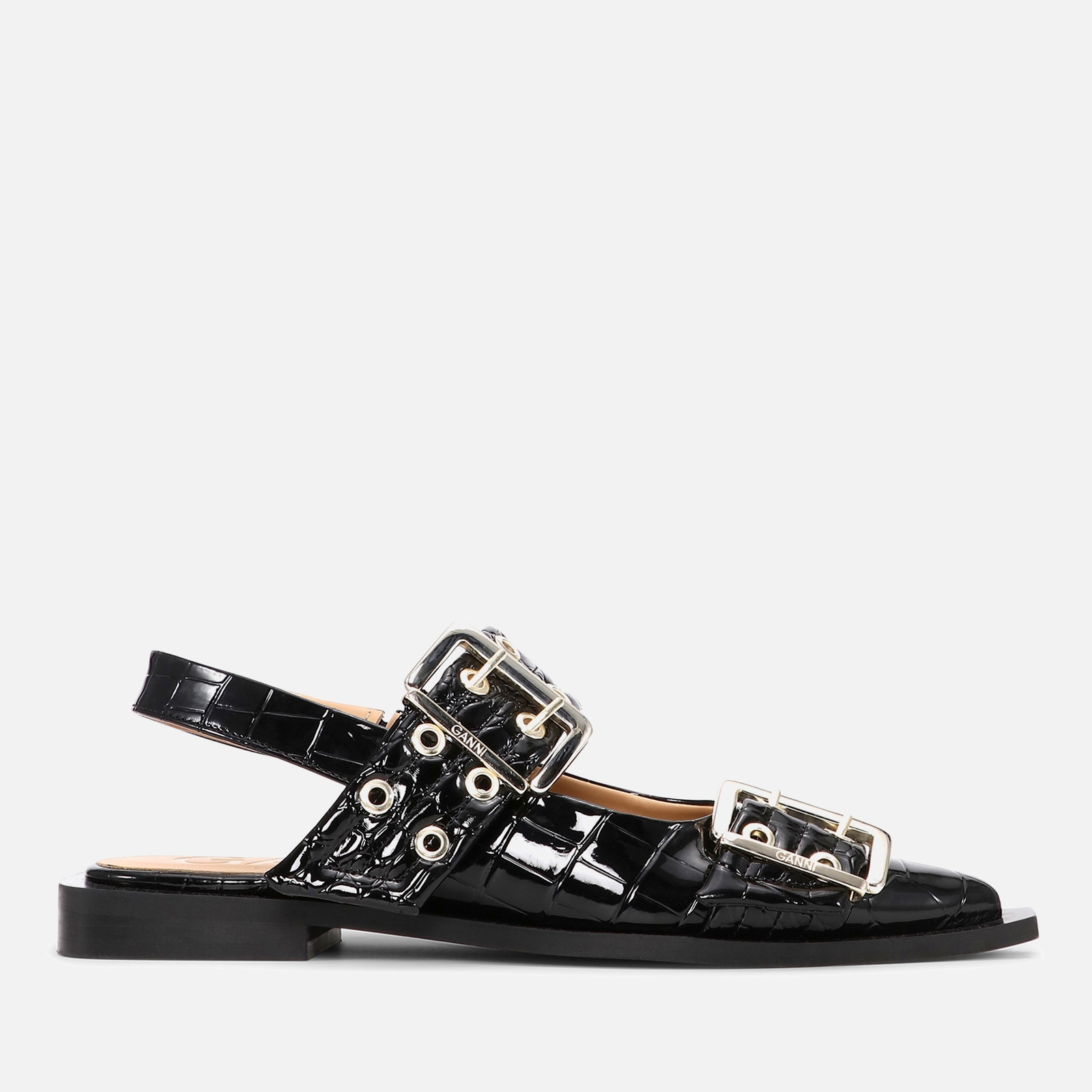 Ganni Women's Patent Croc-Effect Leather Ballerina Flats - UK 3