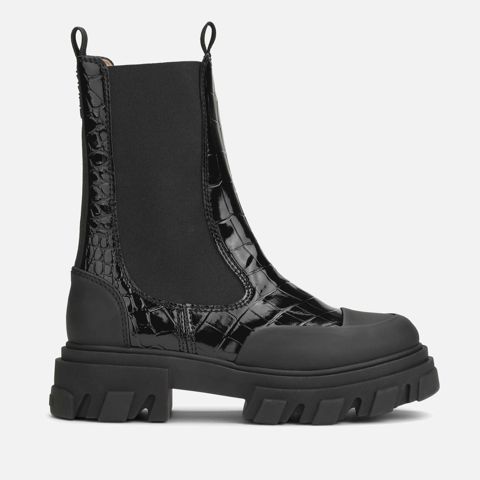 Ganni Women's Cleated Croc-Effect Leather Chelsea Boots - UK 7