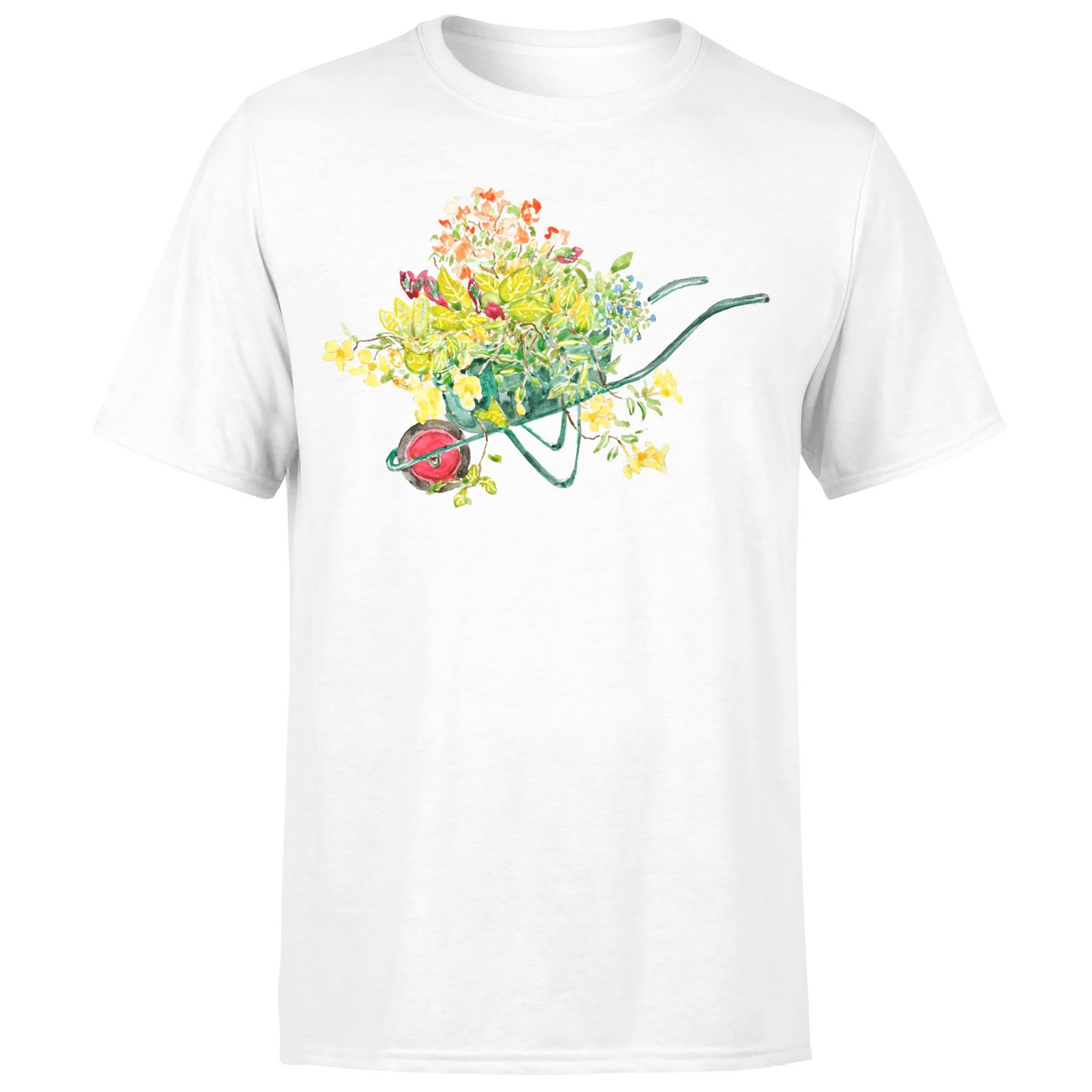 Threadless x IWOOT Flowers In A Green Handcart Watercolor Unisex T-Shirt - White - XS